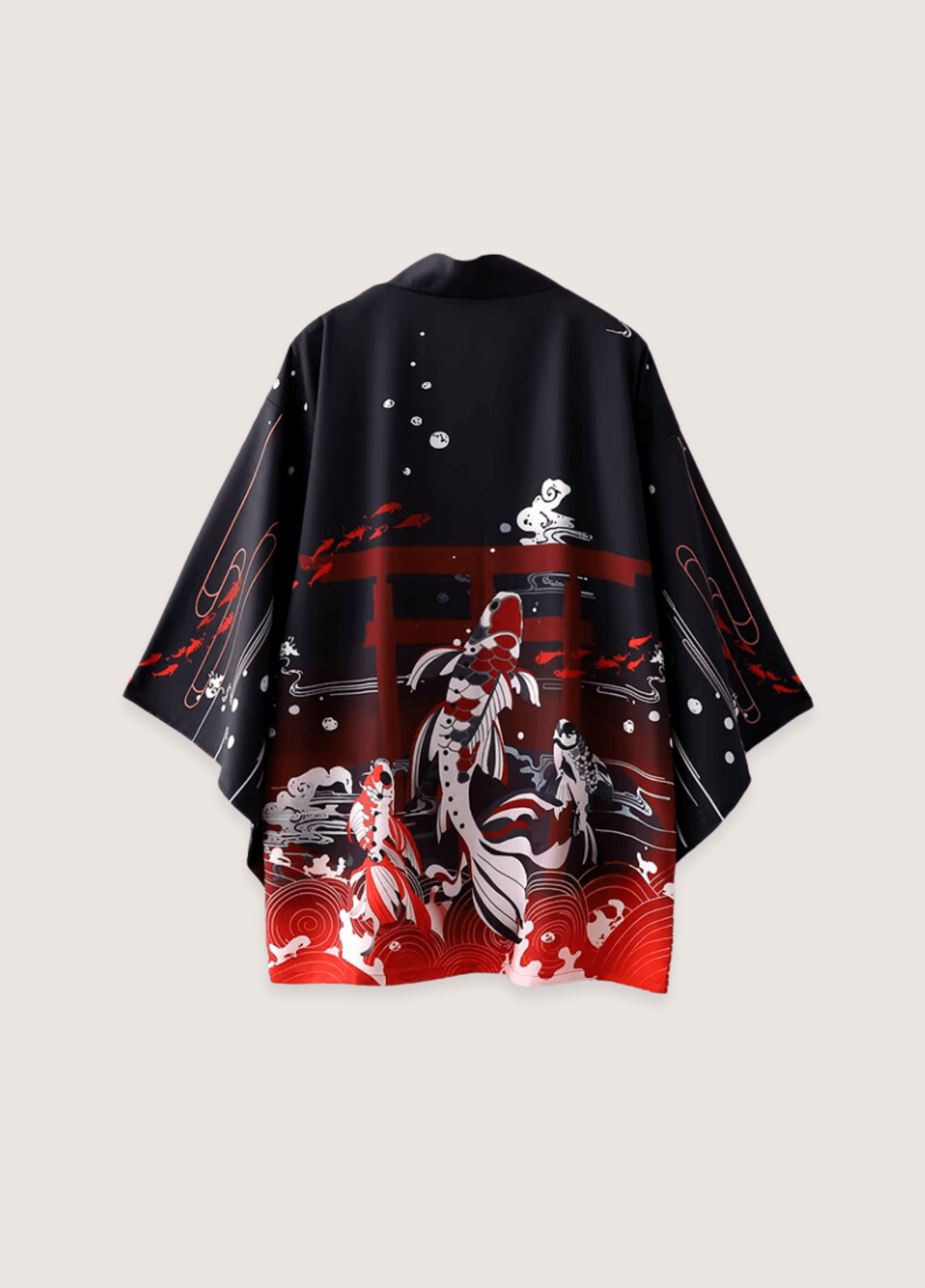 Kimono Unisexe Japonais en Polyester | Élégant Motif Carpes Koï et Vagues 0