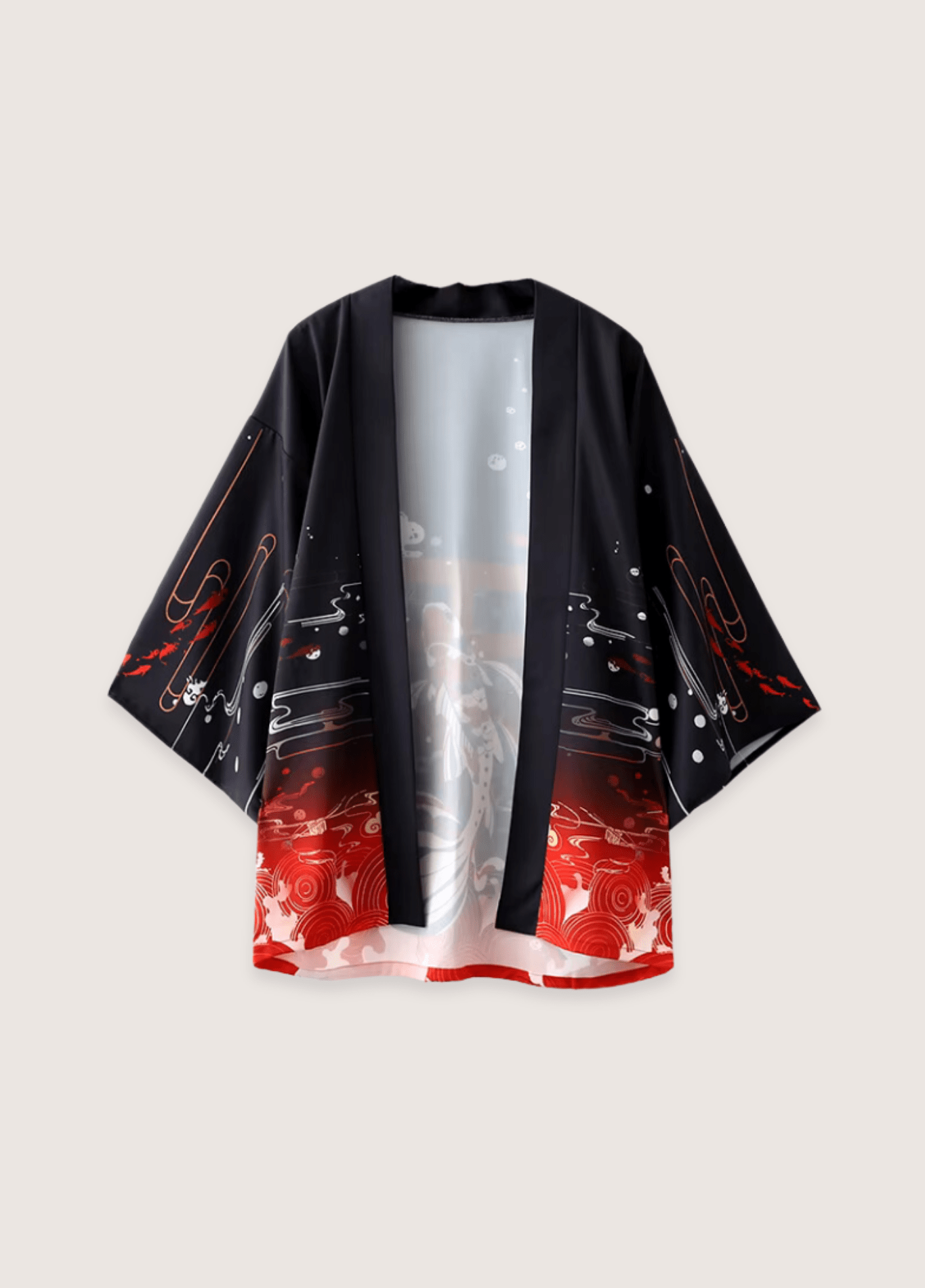 Kimono Unisexe Japonais en Polyester | Élégant Motif Carpes Koï et Vagues 1