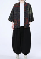 Kimono Unisexe en Coton-Lin | Élégant Kimono Japonais Patchwork à Manches Trois-Quarts 3