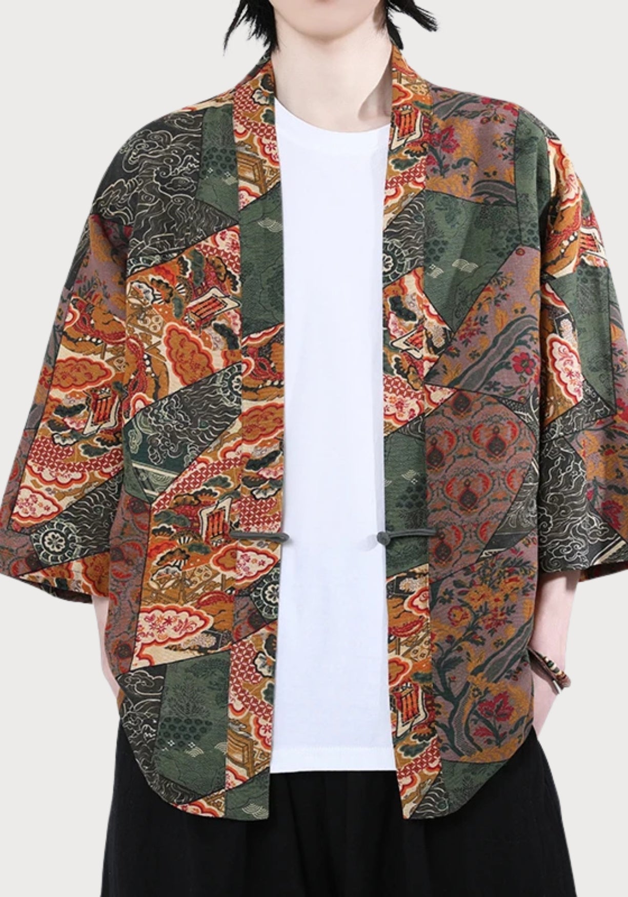 Kimono Unisexe en Coton et Lin | Élégant Patchwork Décontracté Printemps-Été 3