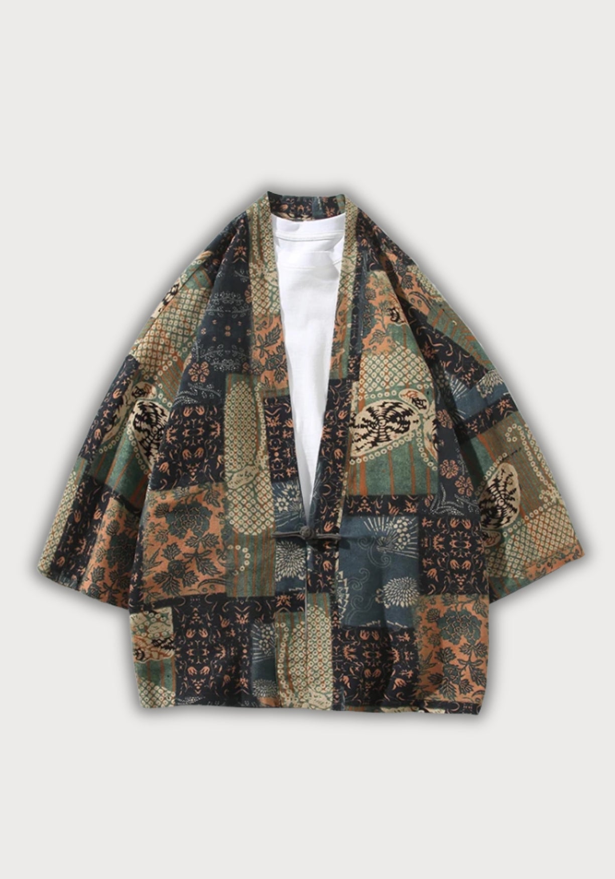 Kimono Unisexe en Coton et Lin | Élégant Patchwork Floral et Géométrique 1