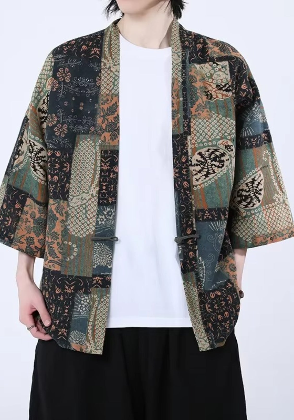 Kimono Unisexe en Coton et Lin | Élégant Patchwork Floral et Géométrique 2