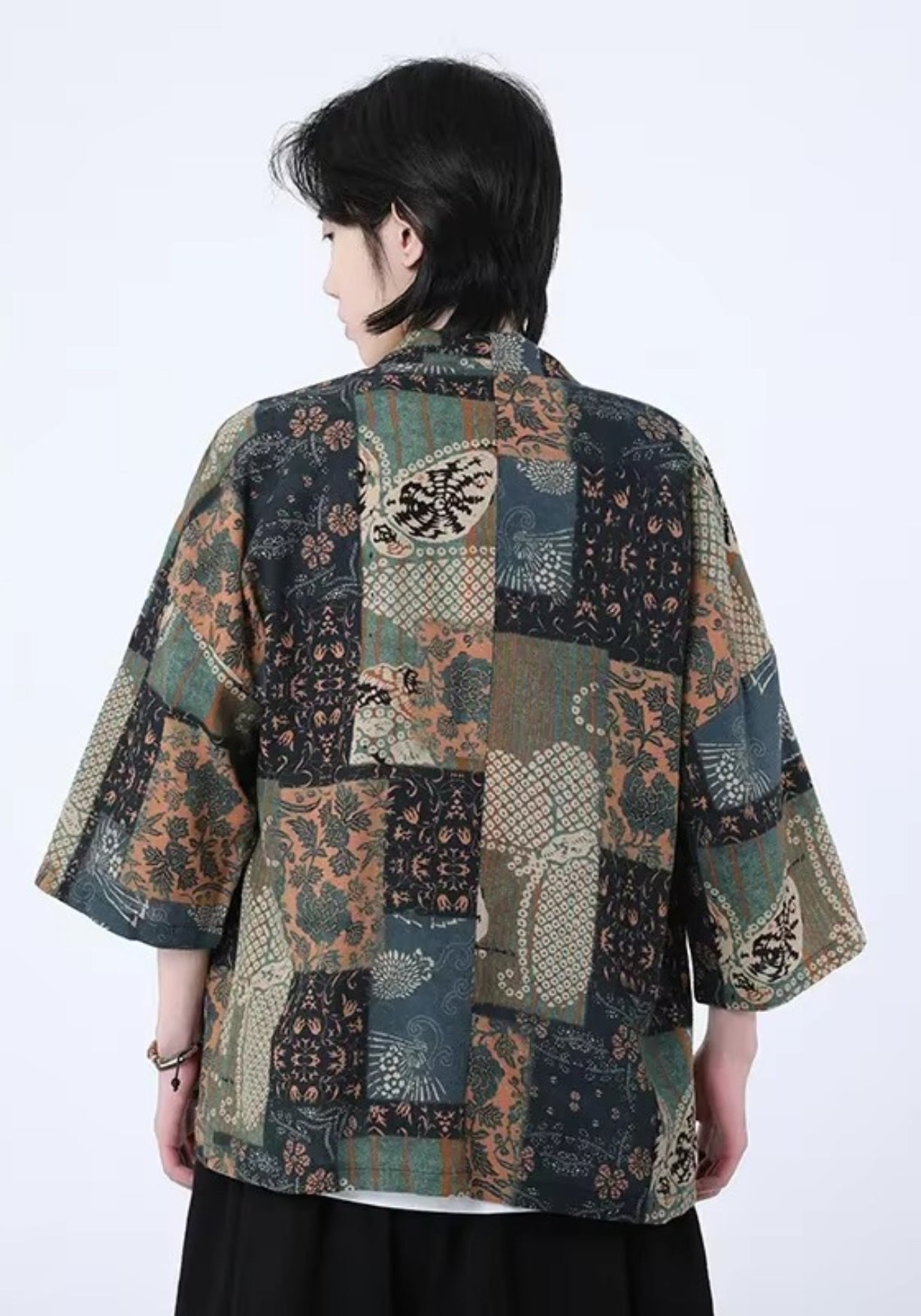 Kimono Unisexe en Coton et Lin | Élégant Patchwork Floral et Géométrique 3