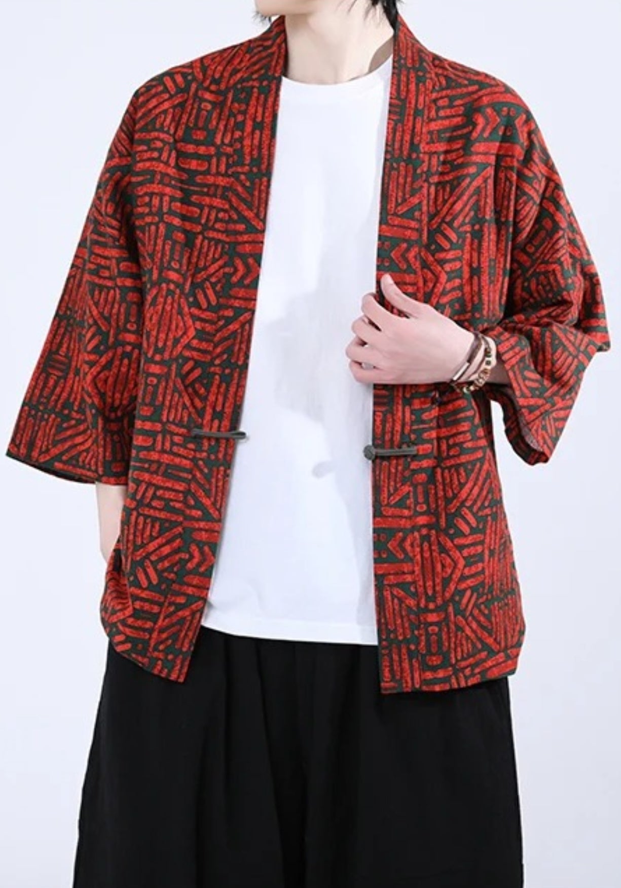 Kimono Unisexe en Coton et Lin | Élégant Patchwork Japonais à Manches Trois-Quarts 0