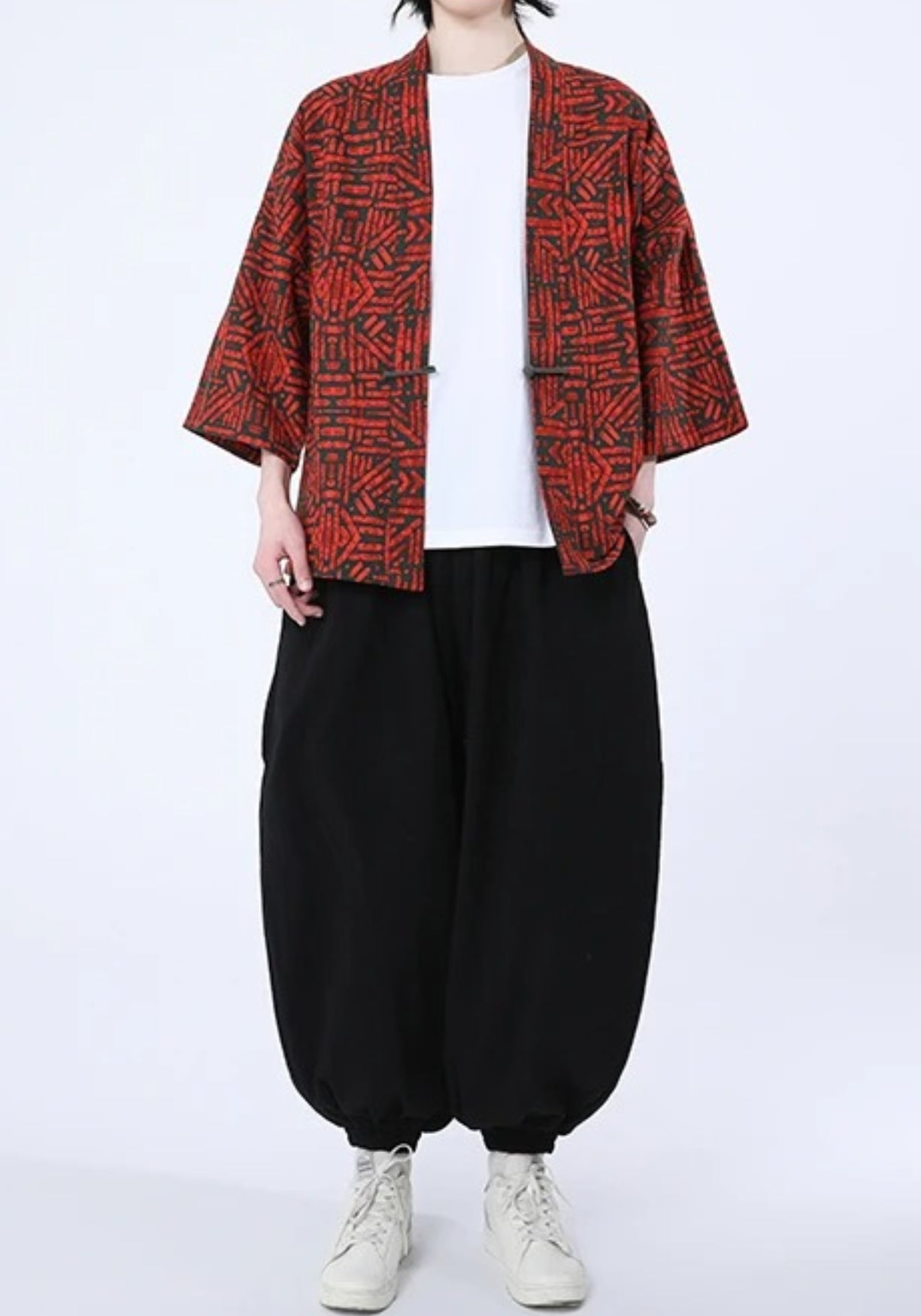 Kimono Unisexe en Coton et Lin | Élégant Patchwork Japonais à Manches Trois-Quarts 3