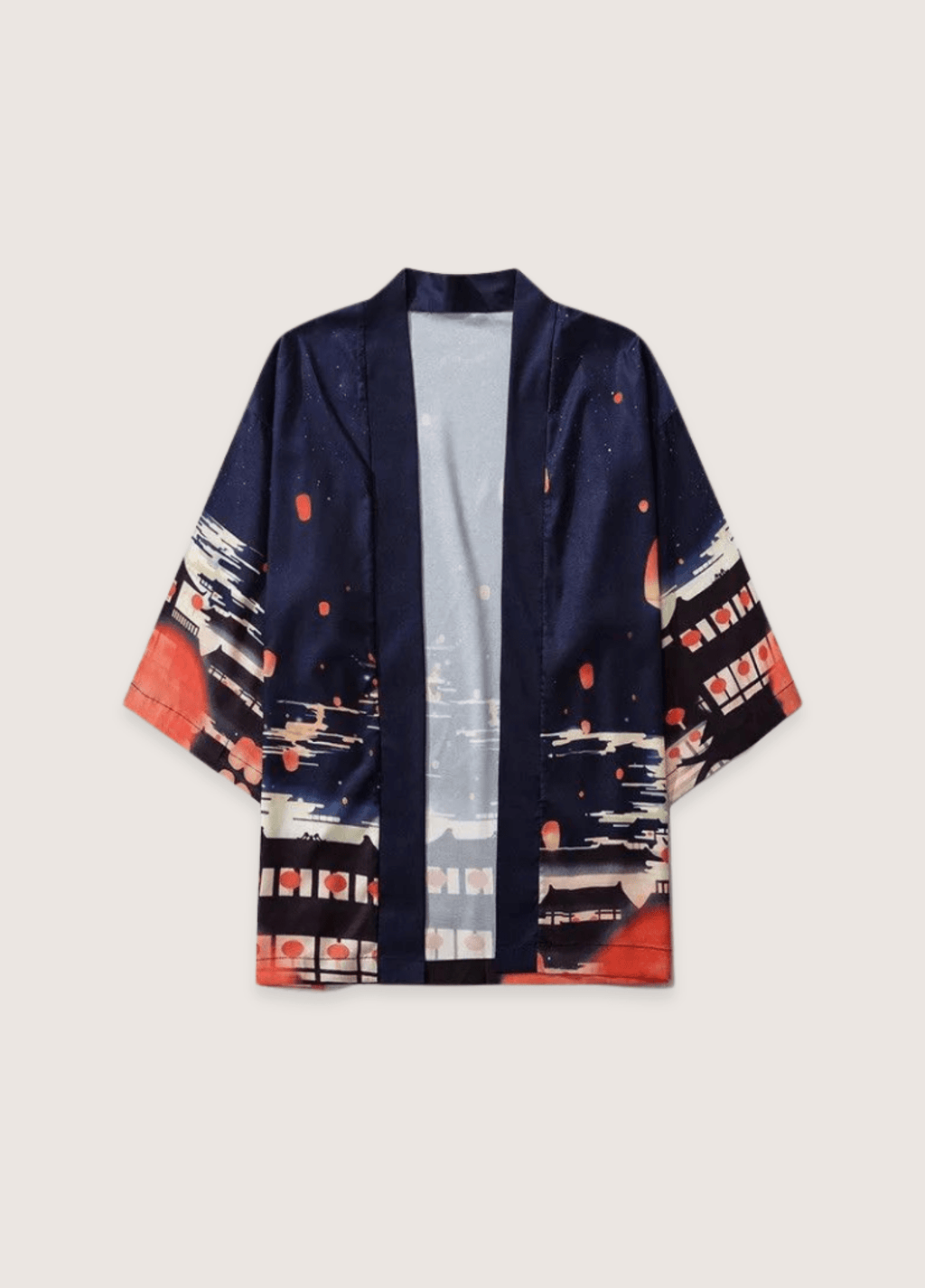 Kimono Unisexe en Polyester | Élégant Kimono Japonais avec Imprimé de Lanternes Nocturnes 1