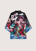 Kimono Unisexe en Polyester | Élégant Motif Japonais avec Femme Guerrière et Fleurs de Lotus 0