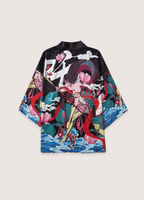 Kimono Unisexe en Polyester | Élégant Motif Japonais avec Femme Guerrière et Fleurs de Lotus 0