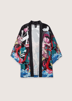 Kimono Unisexe en Polyester | Élégant Motif Japonais avec Femme Guerrière et Fleurs de Lotus 1