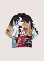 Kimono Unisexe en Polyester | Élégant Motif Japonais avec Geisha et Katana 0