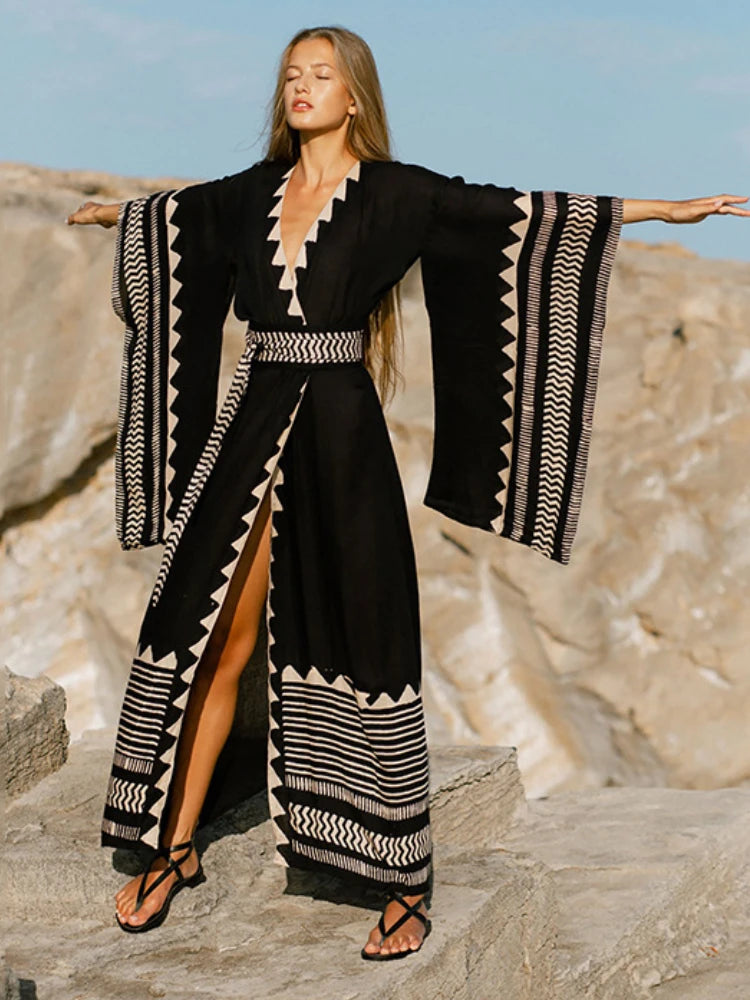 Kimono Unisexe en Tissu Noir | Élégant Vêtement Japonais Traditionnel 2