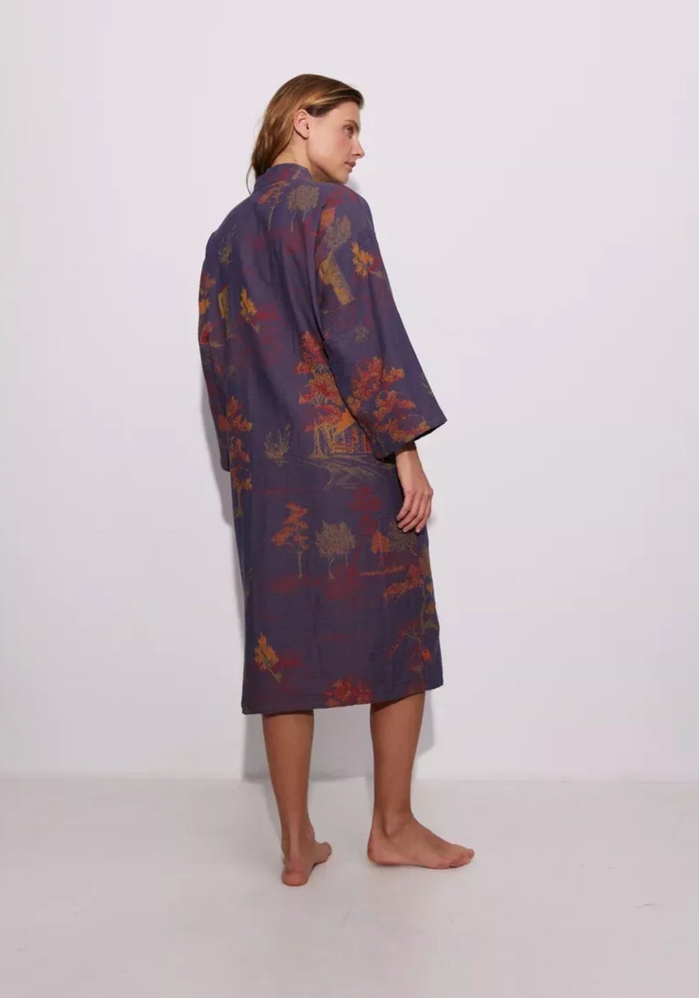 Peignoir Femme 100% Coton | Élégant Kimono Bleu-Gris pour Intérieur et Détente 2