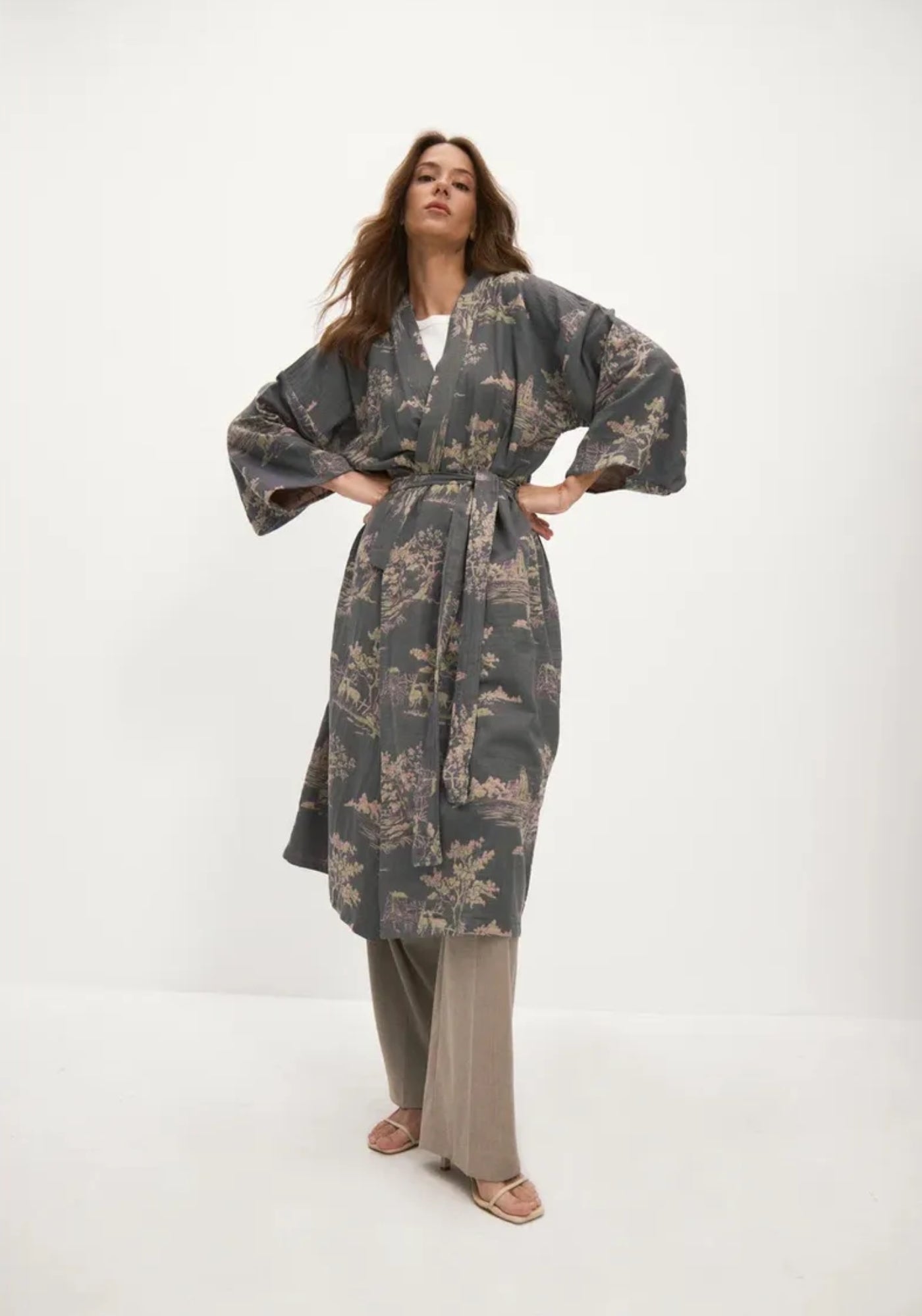 Peignoir Femme Coton Floral Kimono | Élégant et Léger Mi-Mollet 0