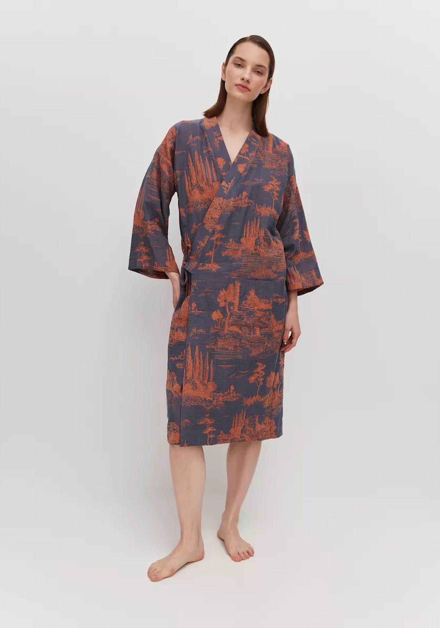 Peignoir Femme Coton Léger Kimono | Élégant Confortable Bleu Ardoise 0