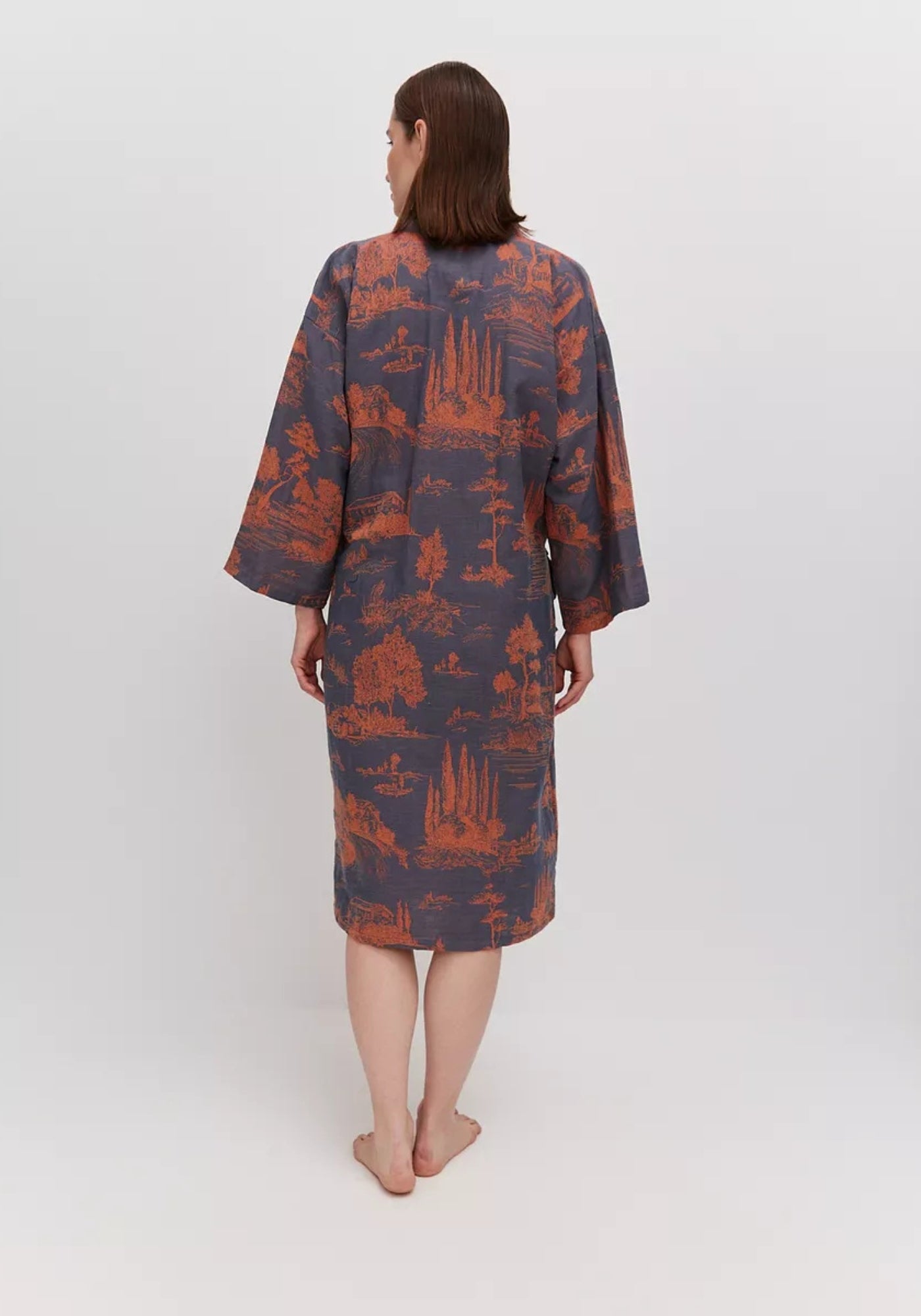Peignoir Femme Coton Léger Kimono | Élégant Confortable Bleu Ardoise 1