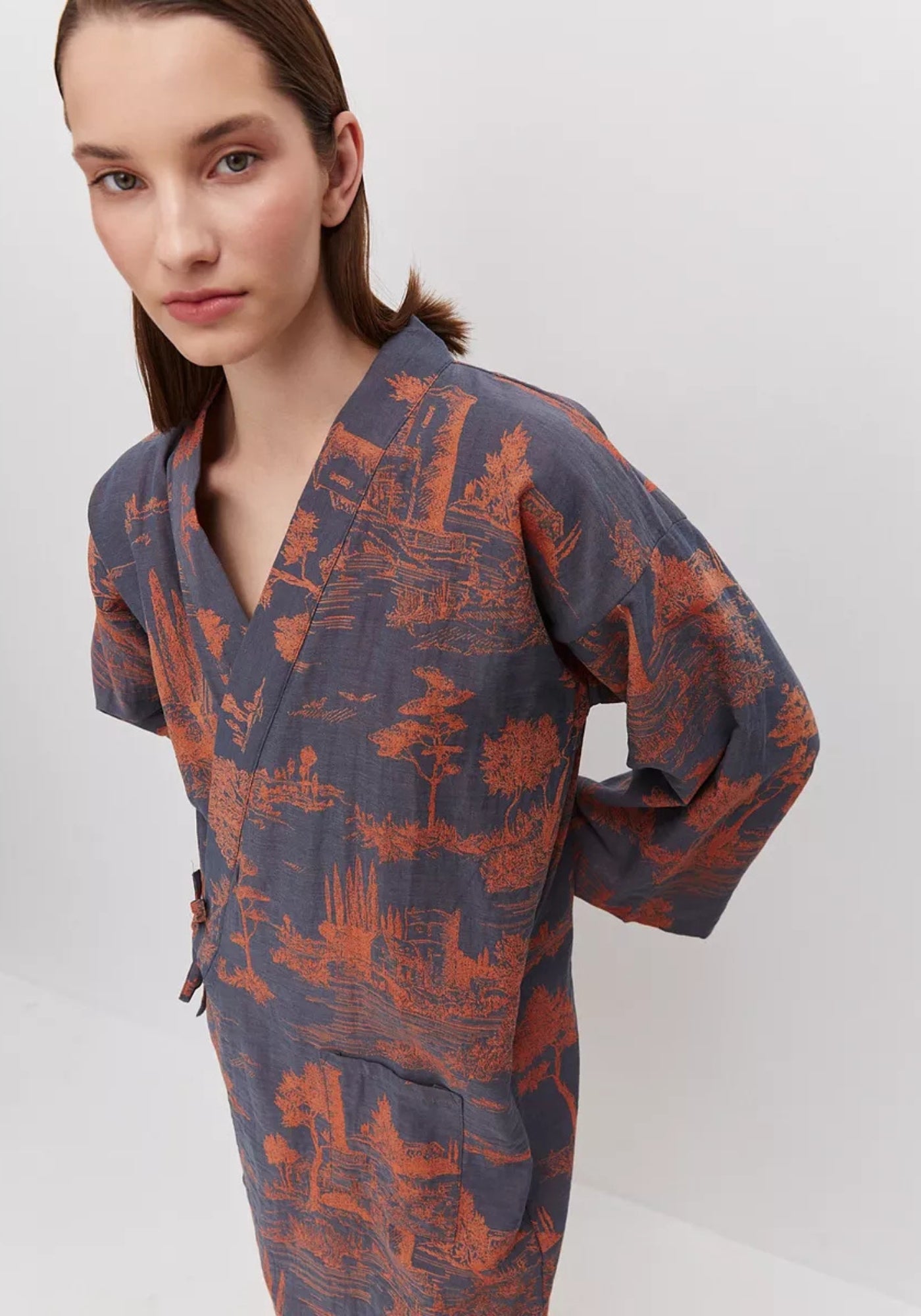 Peignoir Femme Coton Léger Kimono | Élégant Confortable Bleu Ardoise 2