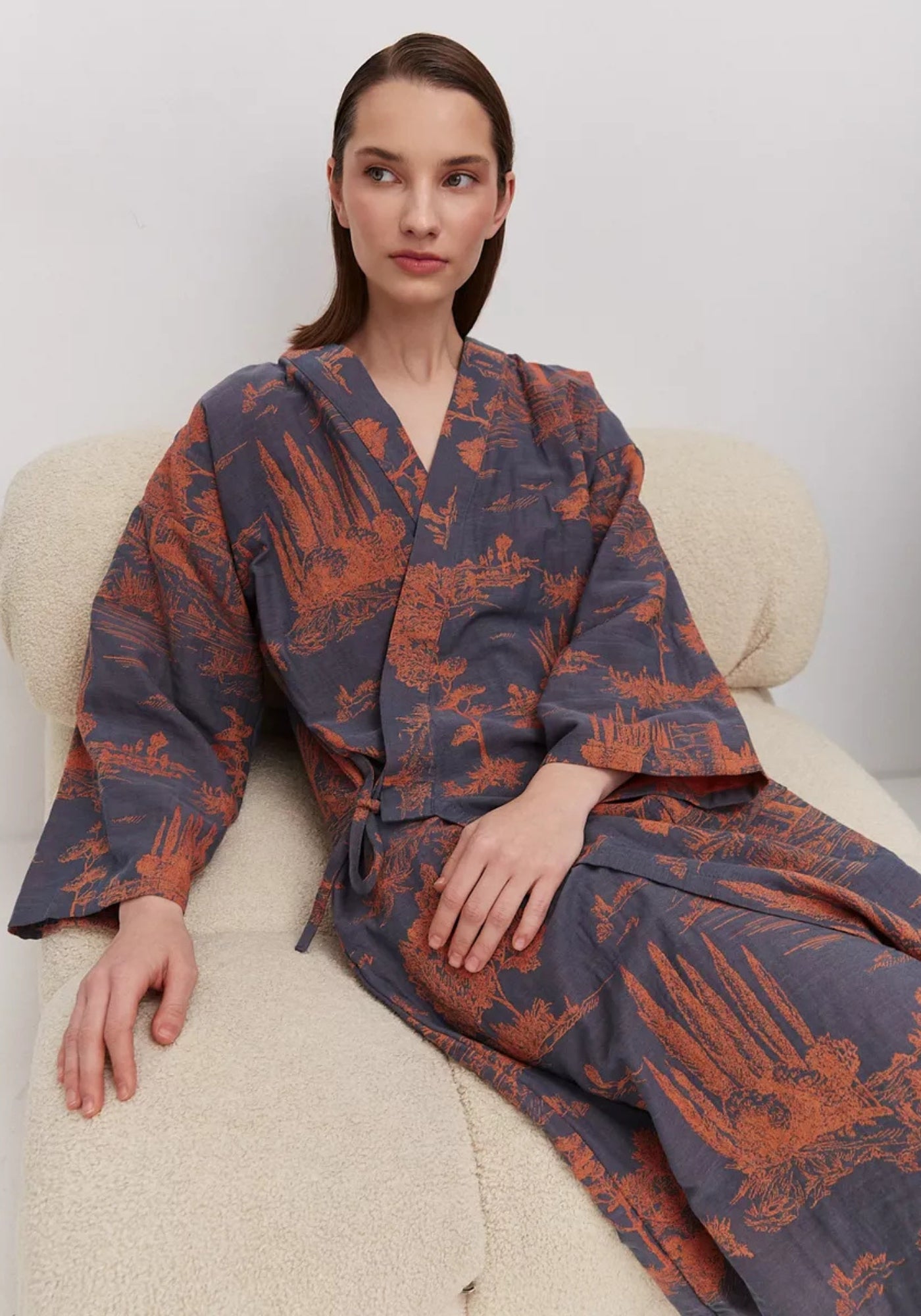 Peignoir Femme Coton Léger Kimono | Élégant Confortable Bleu Ardoise 3