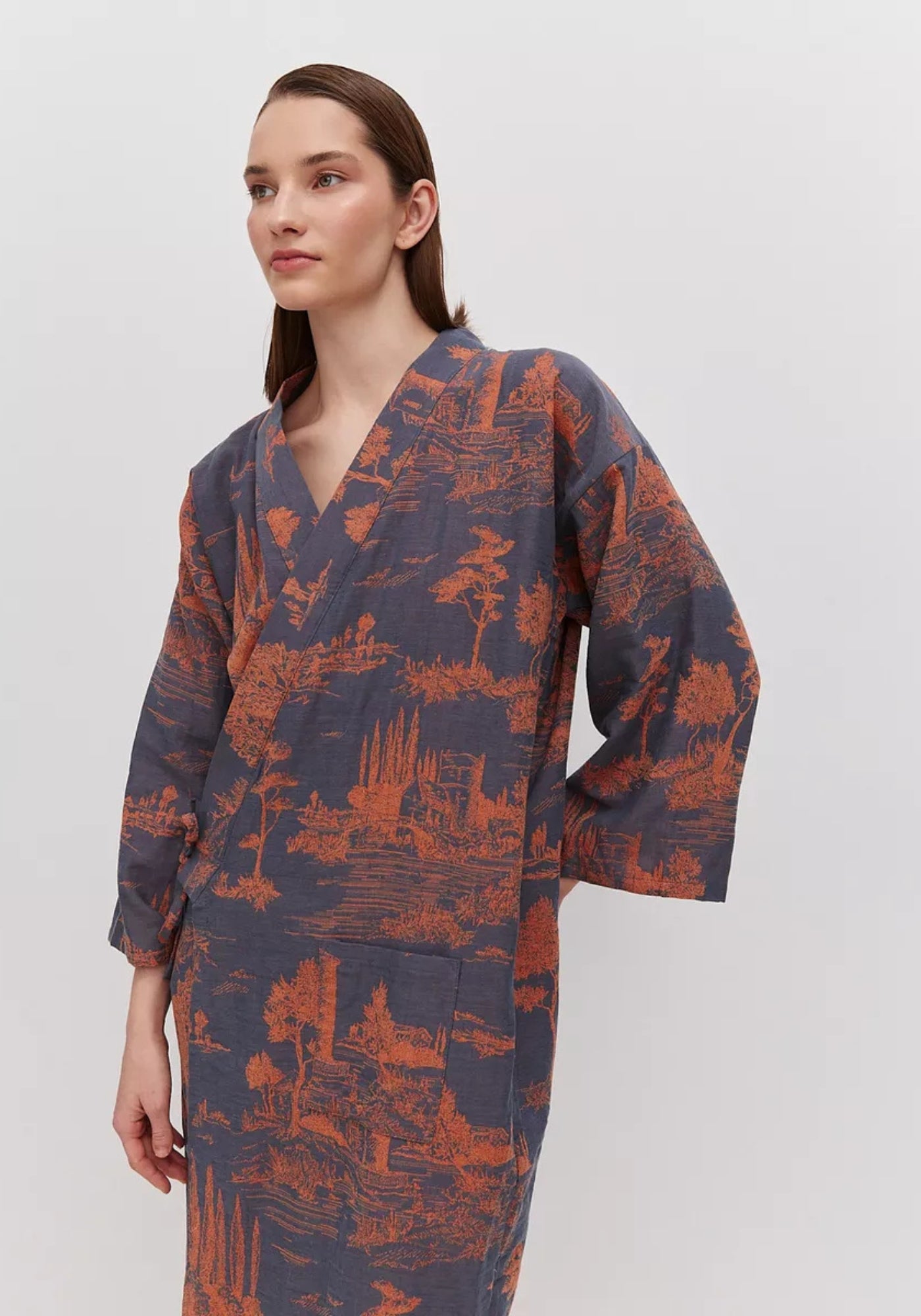 Peignoir Femme Coton Léger Kimono | Élégant Confortable Bleu Ardoise 4