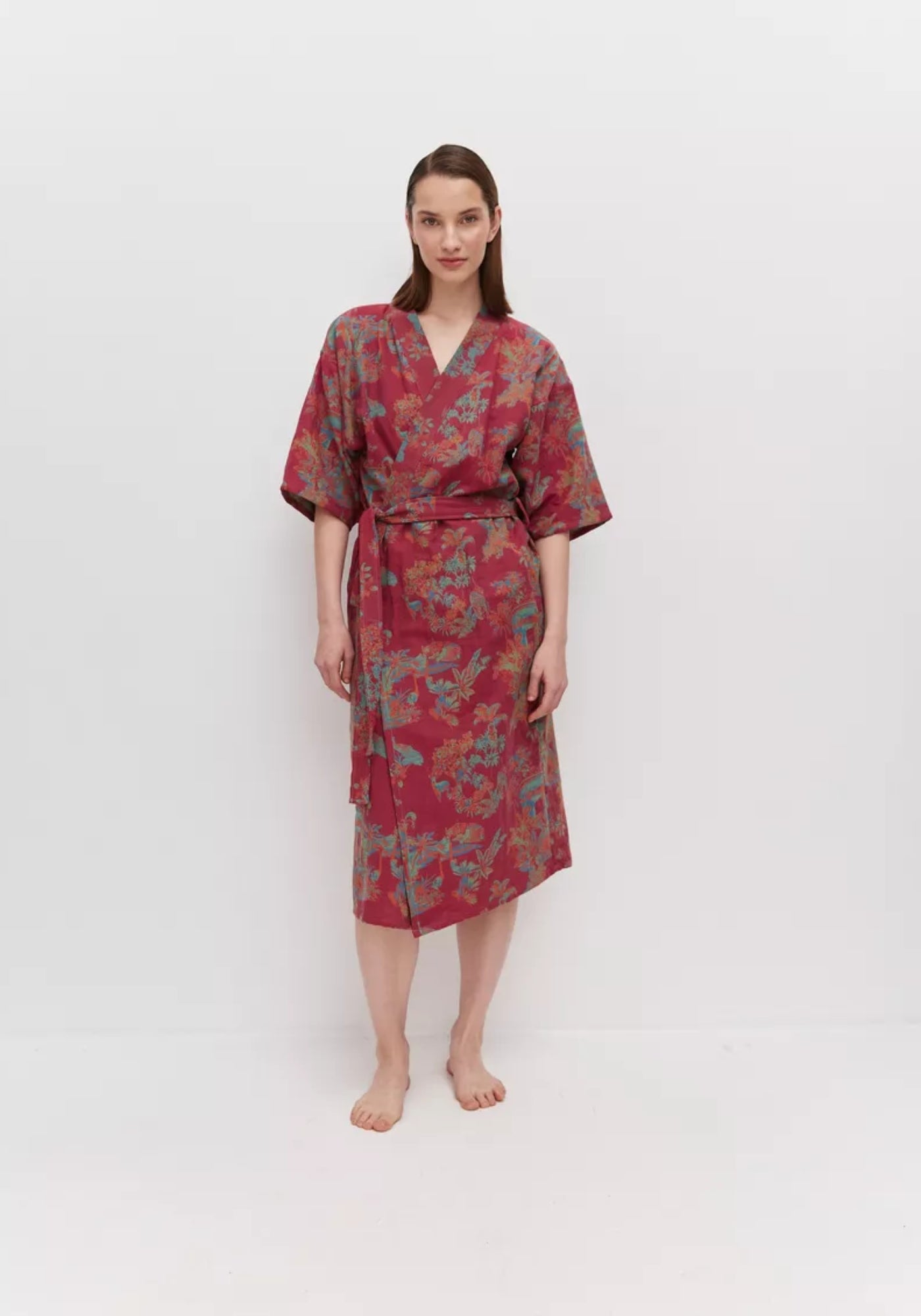 Peignoir Femme Coton Rouge | Élégant Kimono Confortable pour Sortie de Bain 0