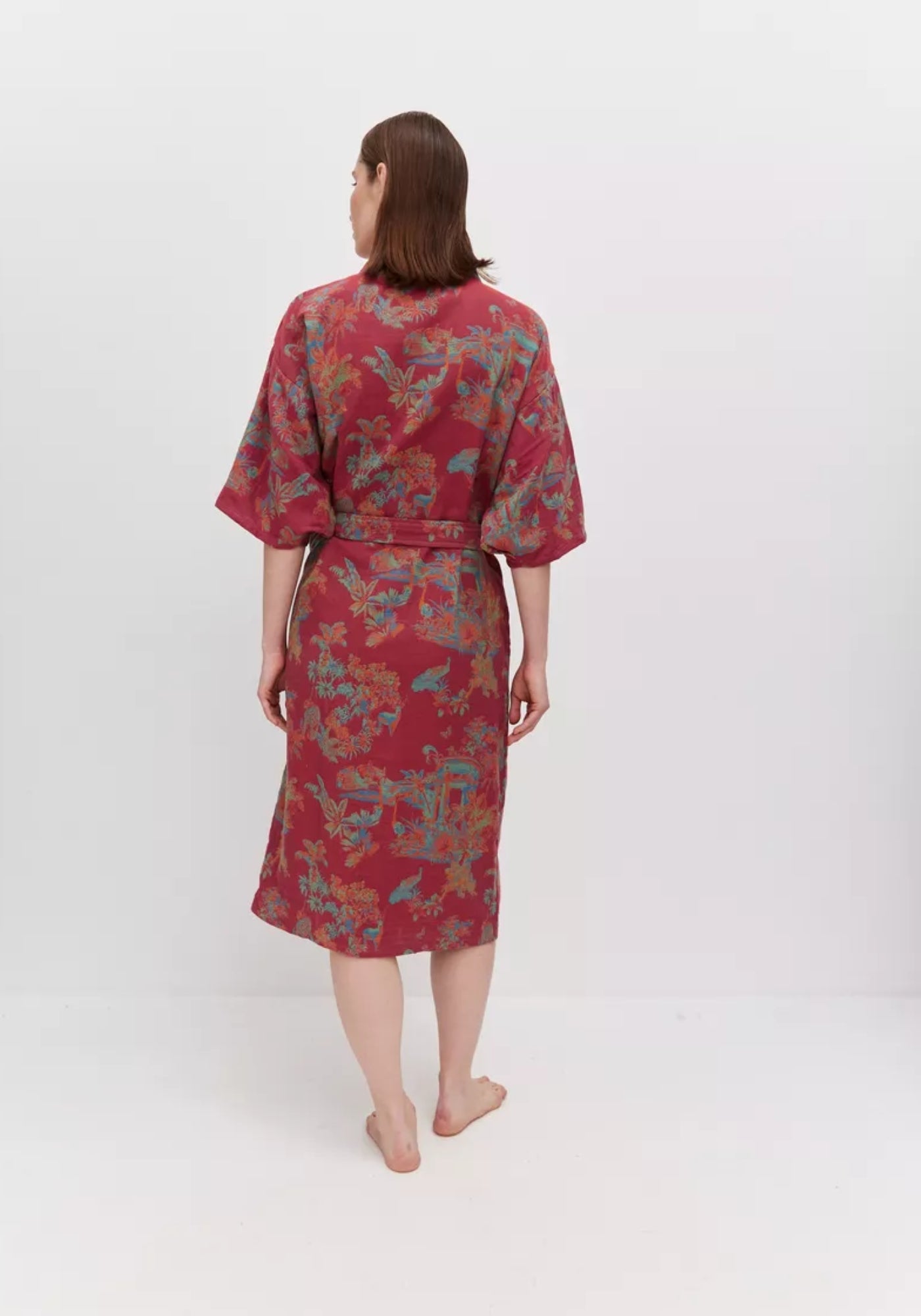 Peignoir Femme Coton Rouge | Élégant Kimono Confortable pour Sortie de Bain 1