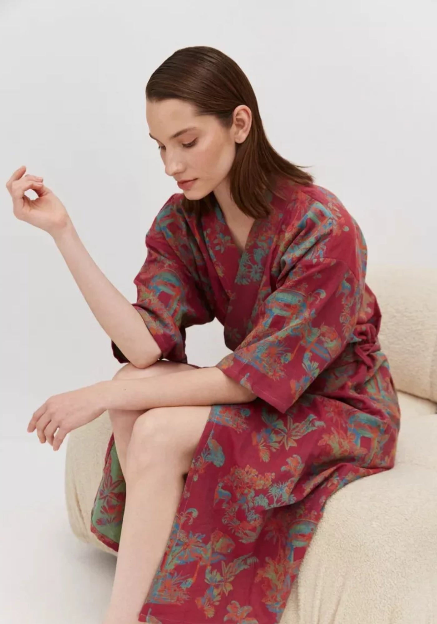 Peignoir Femme Coton Rouge | Élégant Kimono Confortable pour Sortie de Bain 3