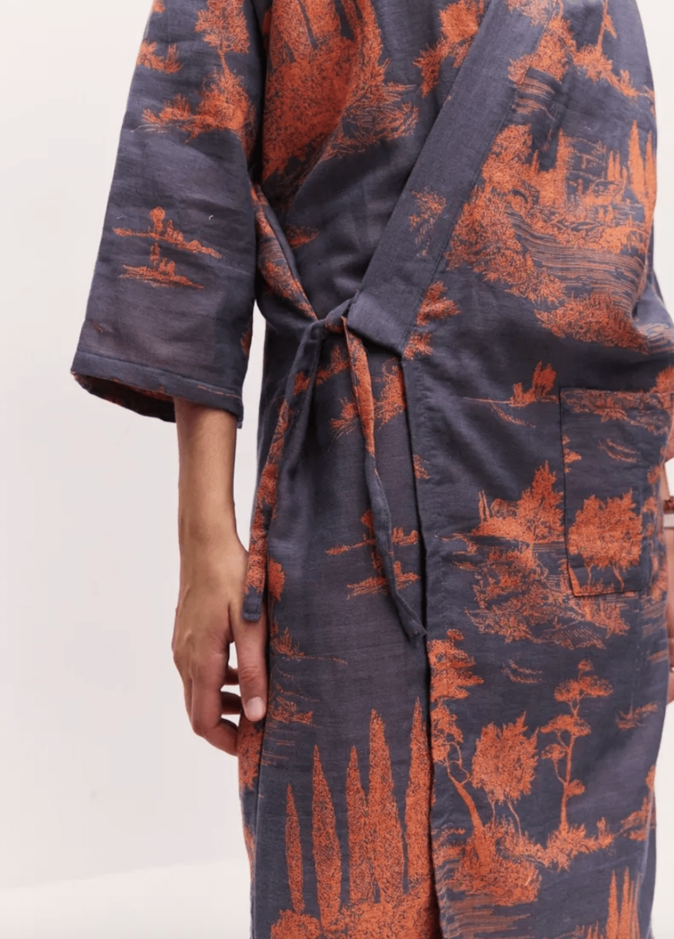 Peignoir Homme 100% Coton Bleu | Élégant Kimono Traditionnel à Manches Trois-Quarts 1