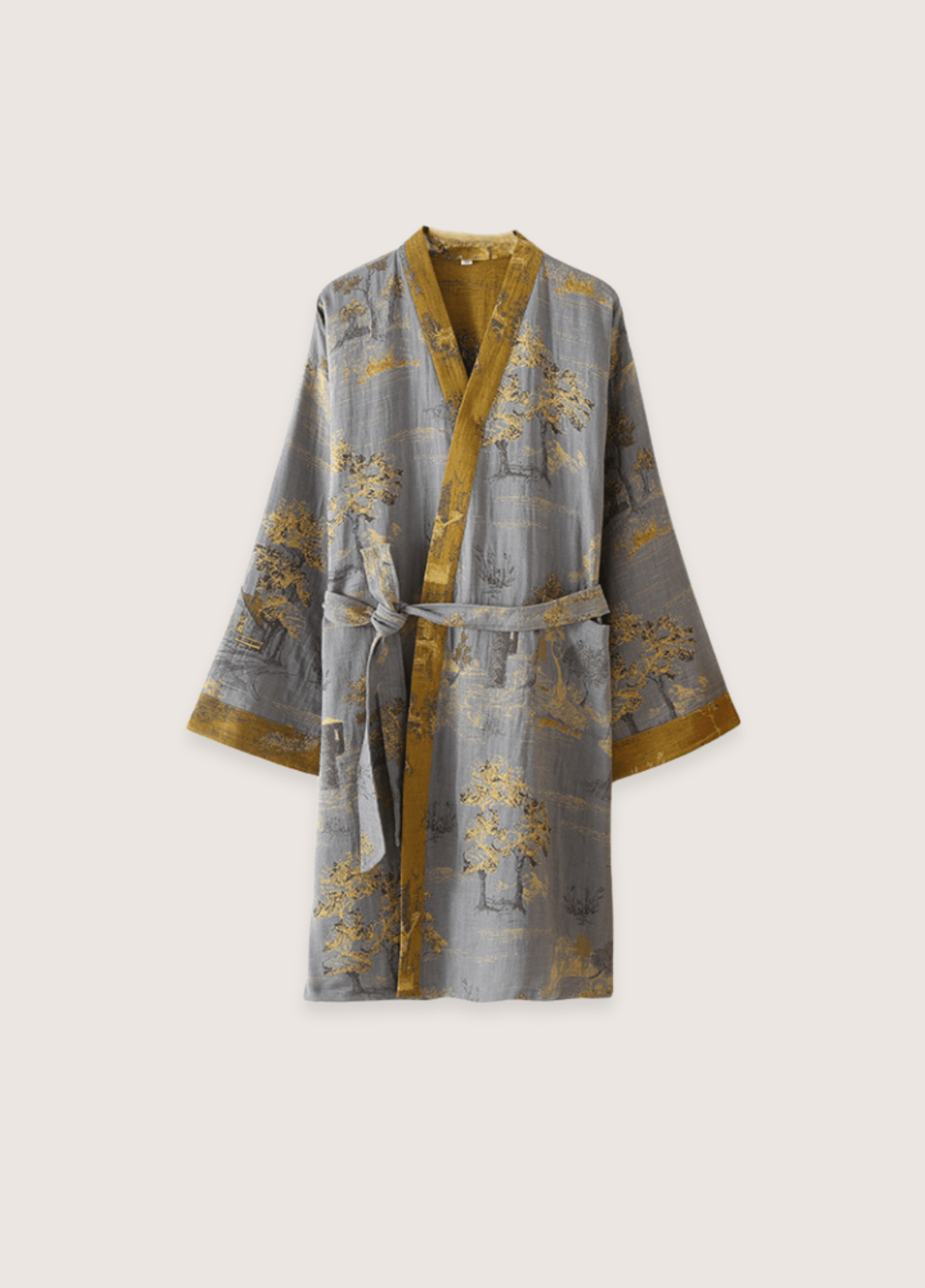 Peignoir Homme 100% Coton | Élégant Kimono Traditionnel Confortable | Coupe Classique Gris 0