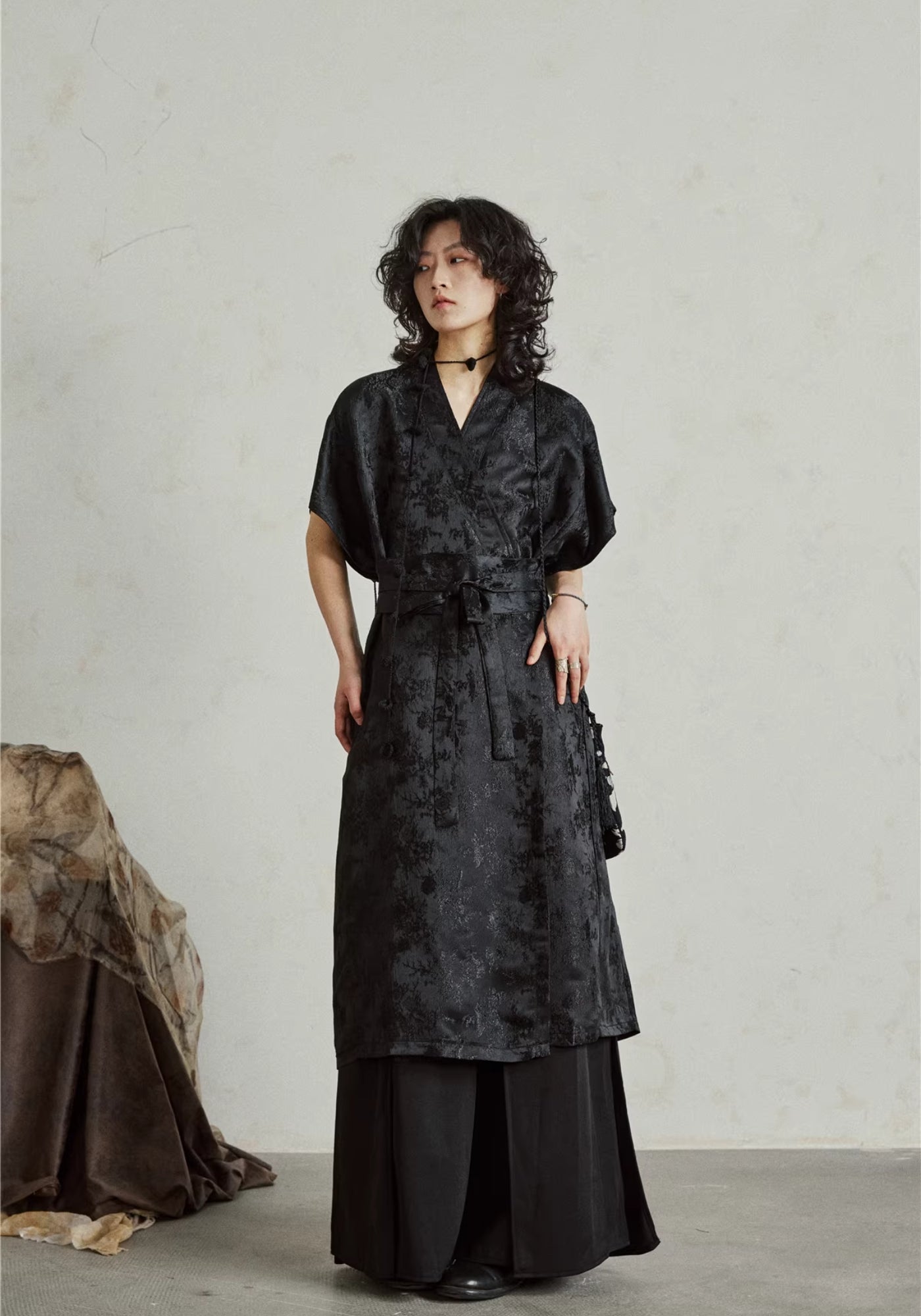 Robe Femme en Polyester Texturé | Élégante Robe Kimono Midi Chic 0