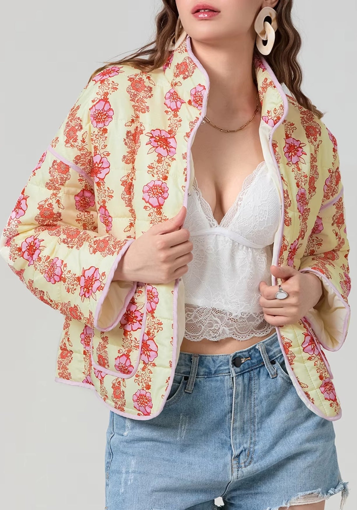 Veste Femme Floral Matelassée | Élégante Kimono Léger d'Automne 3