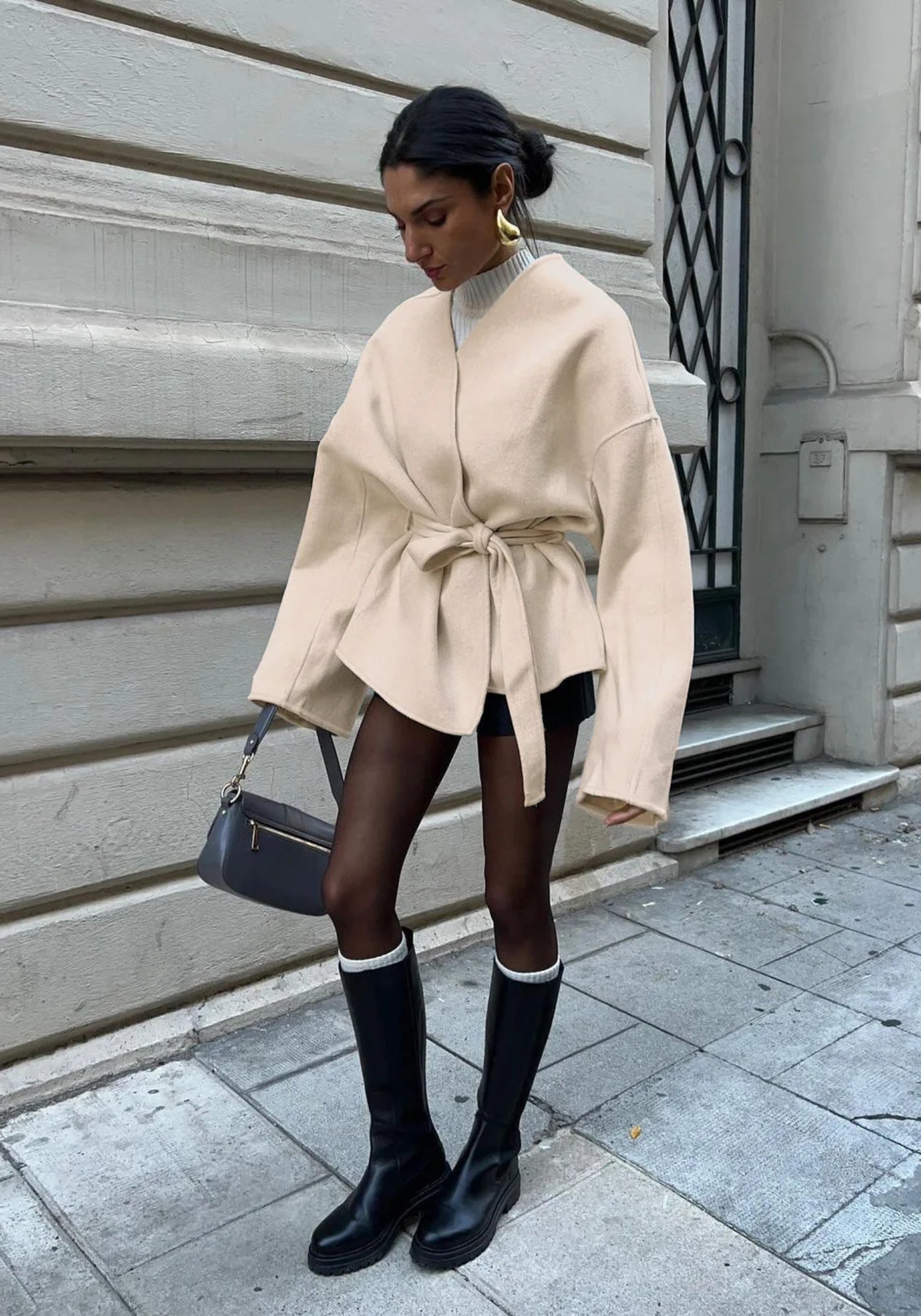 Veste Femme Kimono Écru | Élégante Veste Courte Ceinturée en Tissu Doux 1