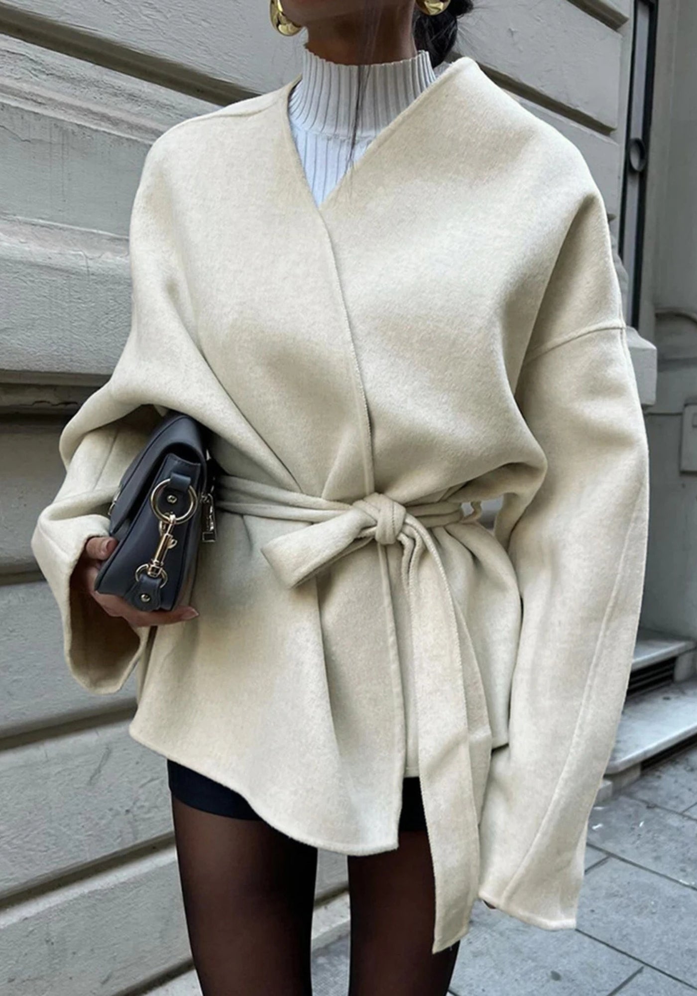 Veste Femme Kimono Écru | Élégante Veste Courte Ceinturée en Tissu Doux 4