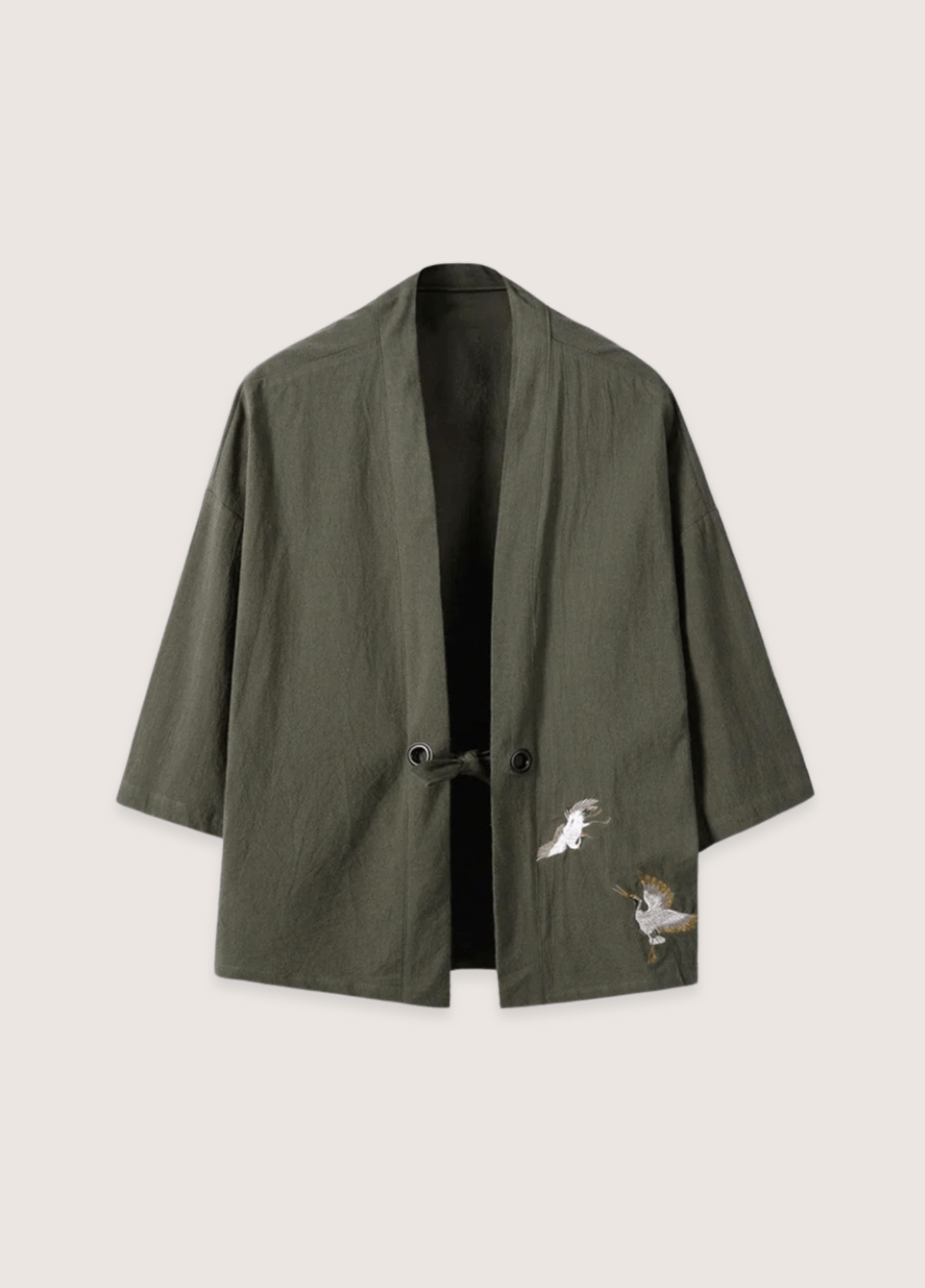 Veste Femme Kimono En Lin | Élégante Veste Décontractée Motif Brodé Grues Cendrées 0