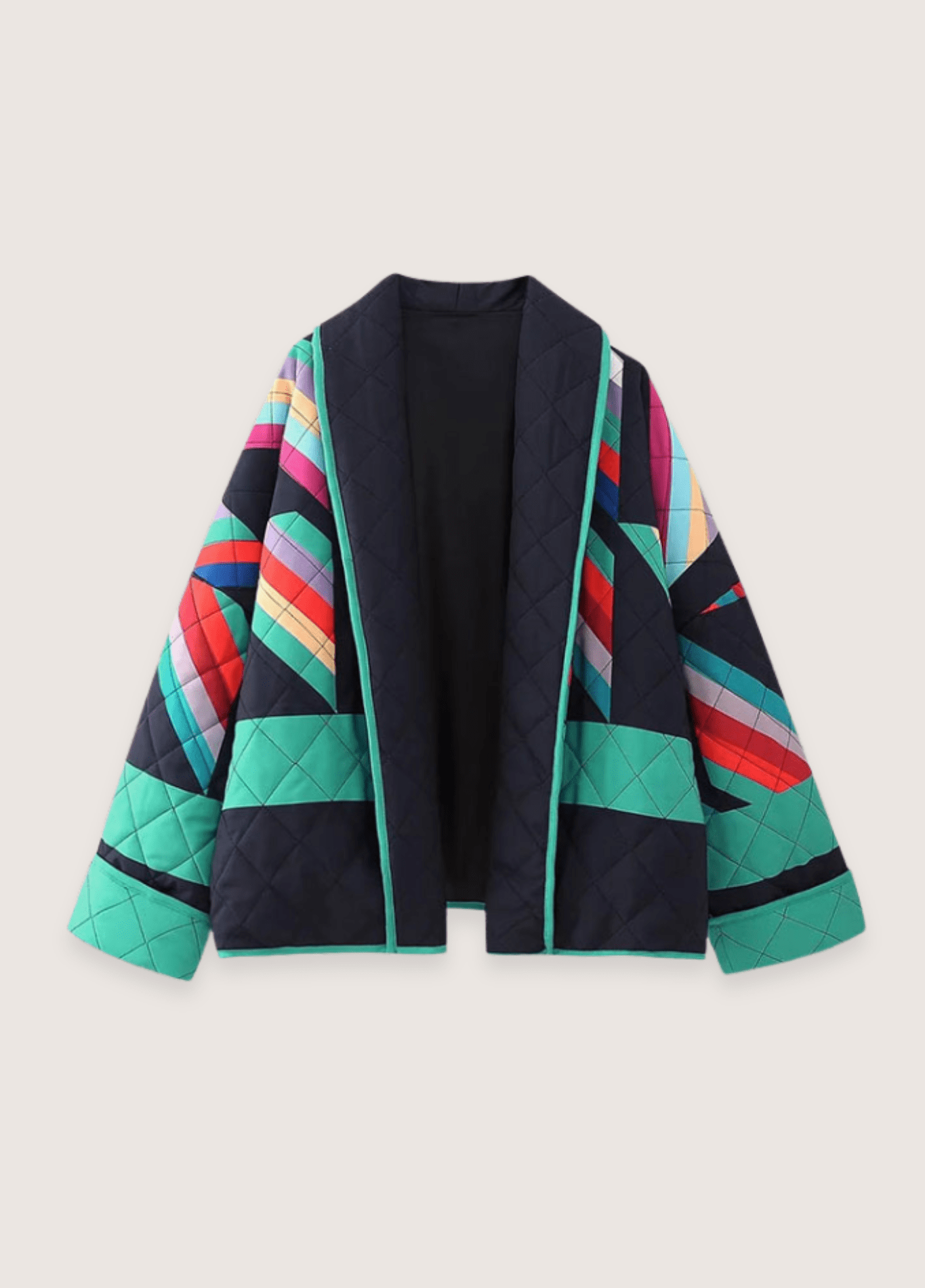 Veste Femme Kimono Matelassée | Élégante Oversize Géométrique Multicolore 0