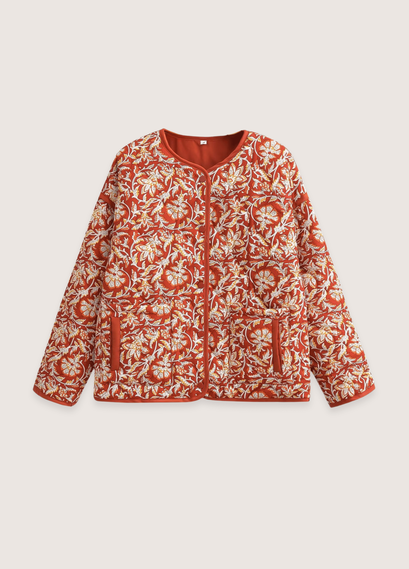 Veste Femme Kimono Matelassée | Élégante Veste Florale en Polyester Terracotta 0