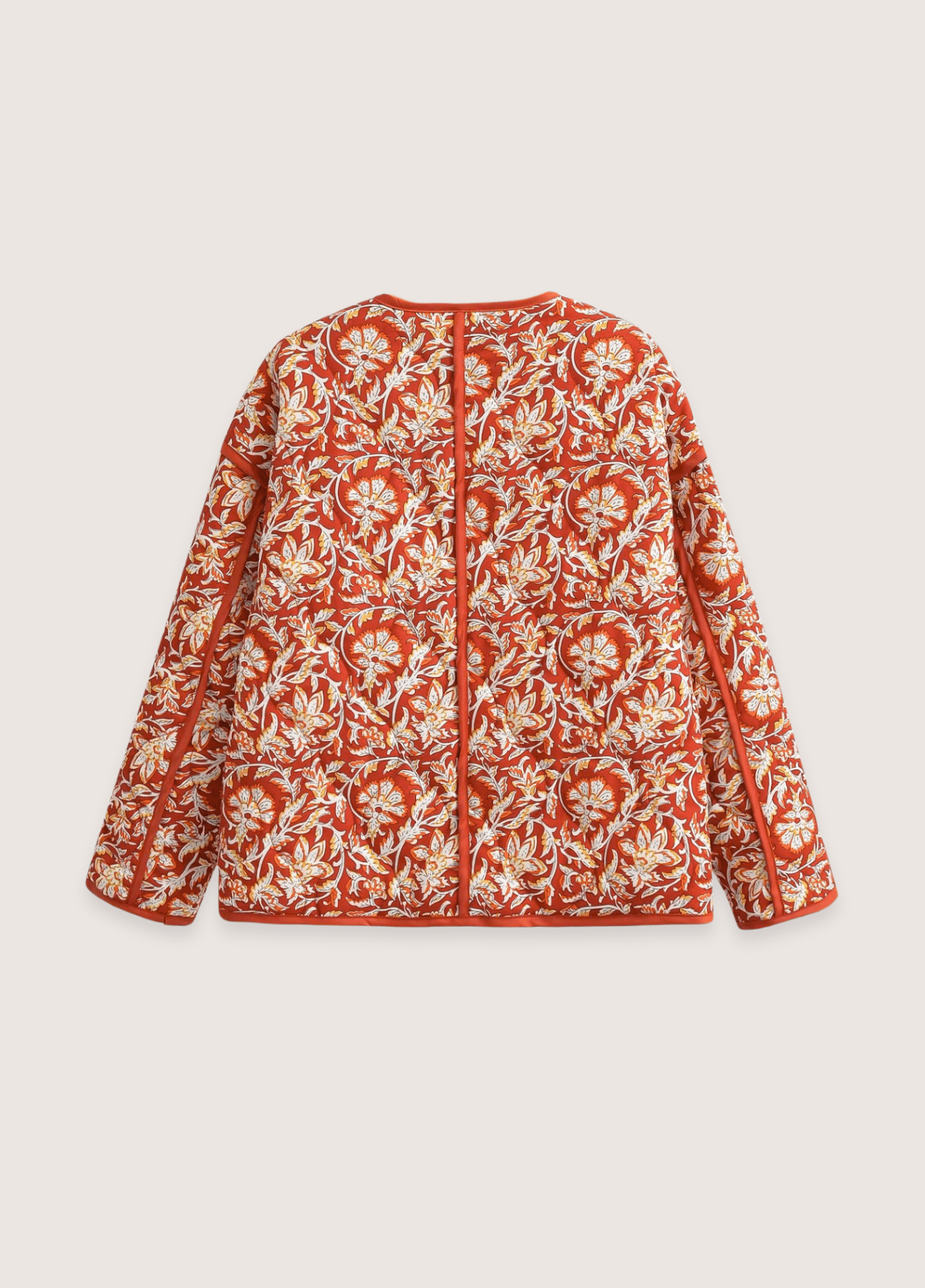 Veste Femme Kimono Matelassée | Élégante Veste Florale en Polyester Terracotta 1