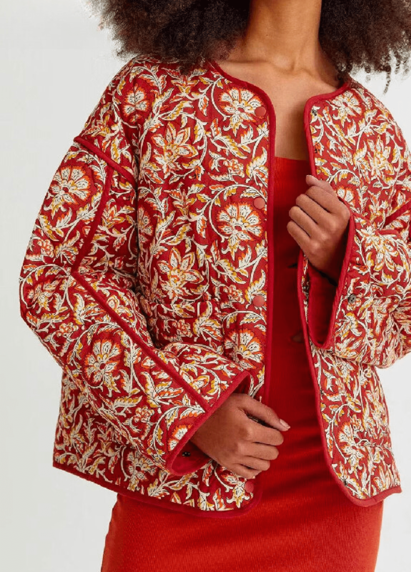Veste Femme Kimono Matelassée | Élégante Veste Florale en Polyester Terracotta 4