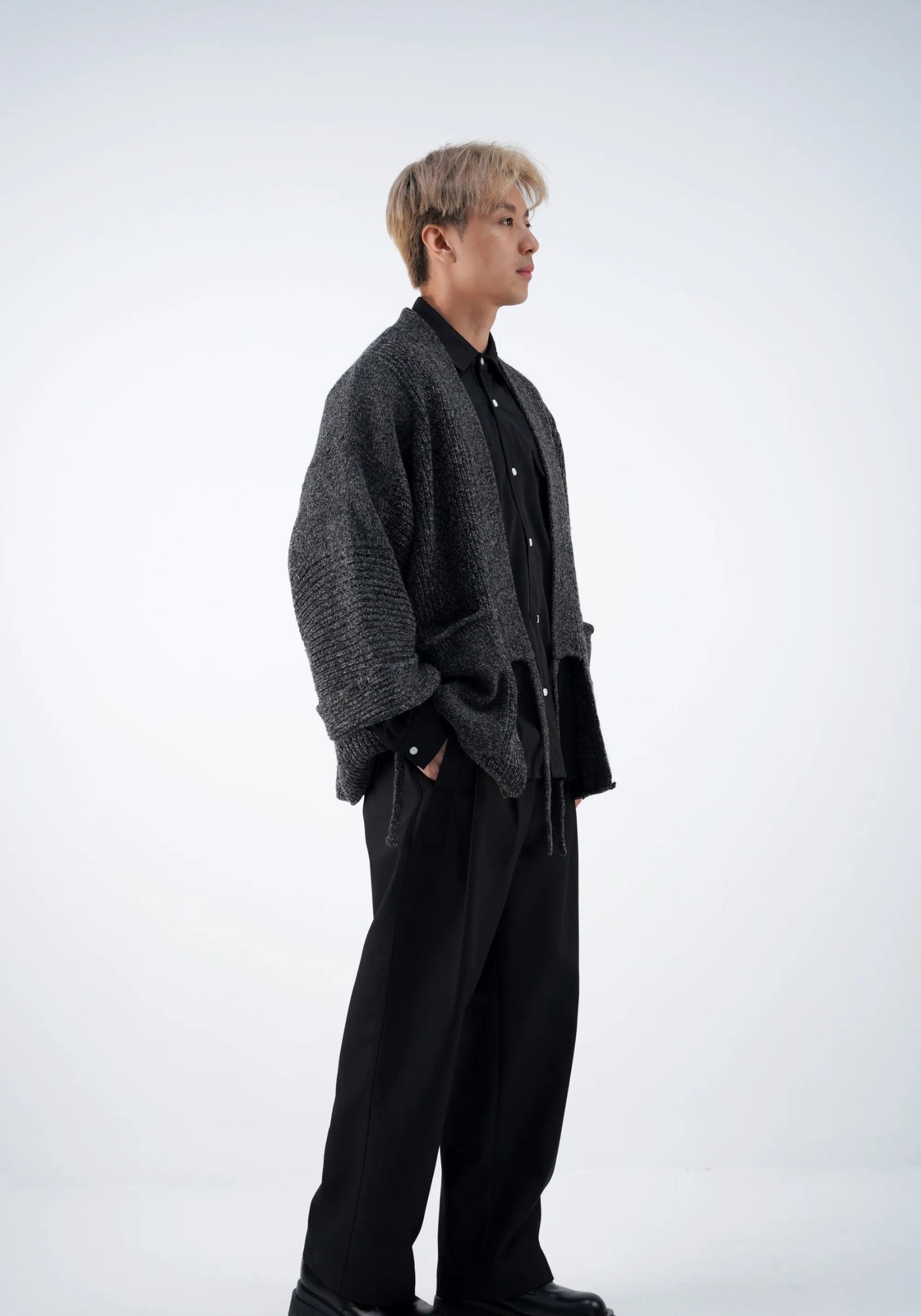 Veste Femme Kimono en Laine Mélangée | Élégante Coupe Oversize Grise 2