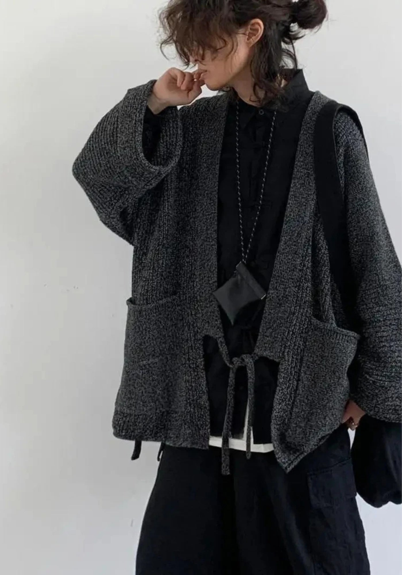Veste Femme Kimono en Laine Mélangée | Élégante Coupe Oversize Grise 4
