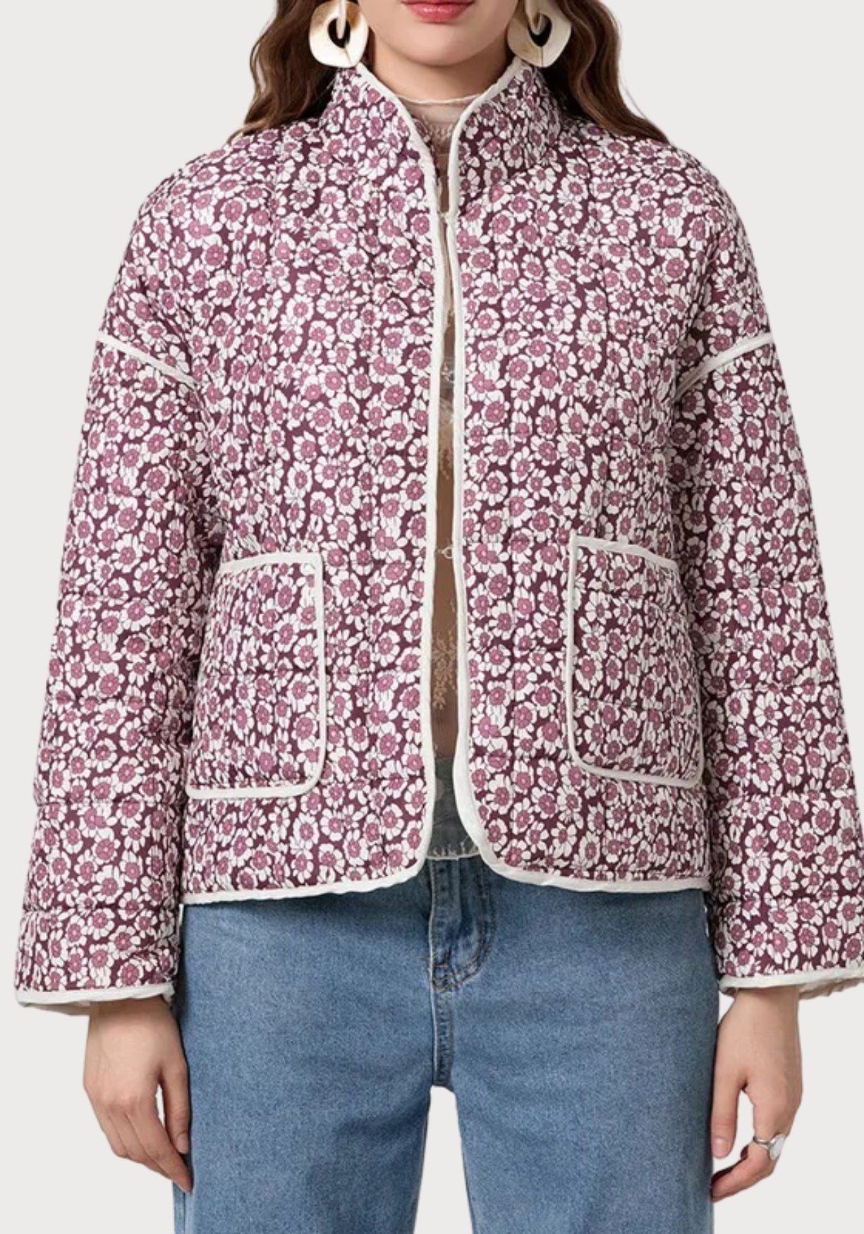 Veste Femme Matelassée Fleurie | Élégante Coupe Ample Printemps Chic 2