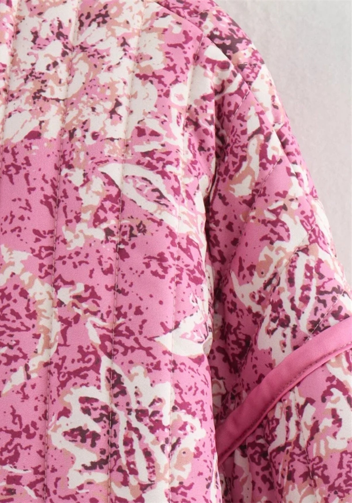 Veste Femme Matelassée en Coton | Élégante Kimono Floral Rose pour Printemps 4