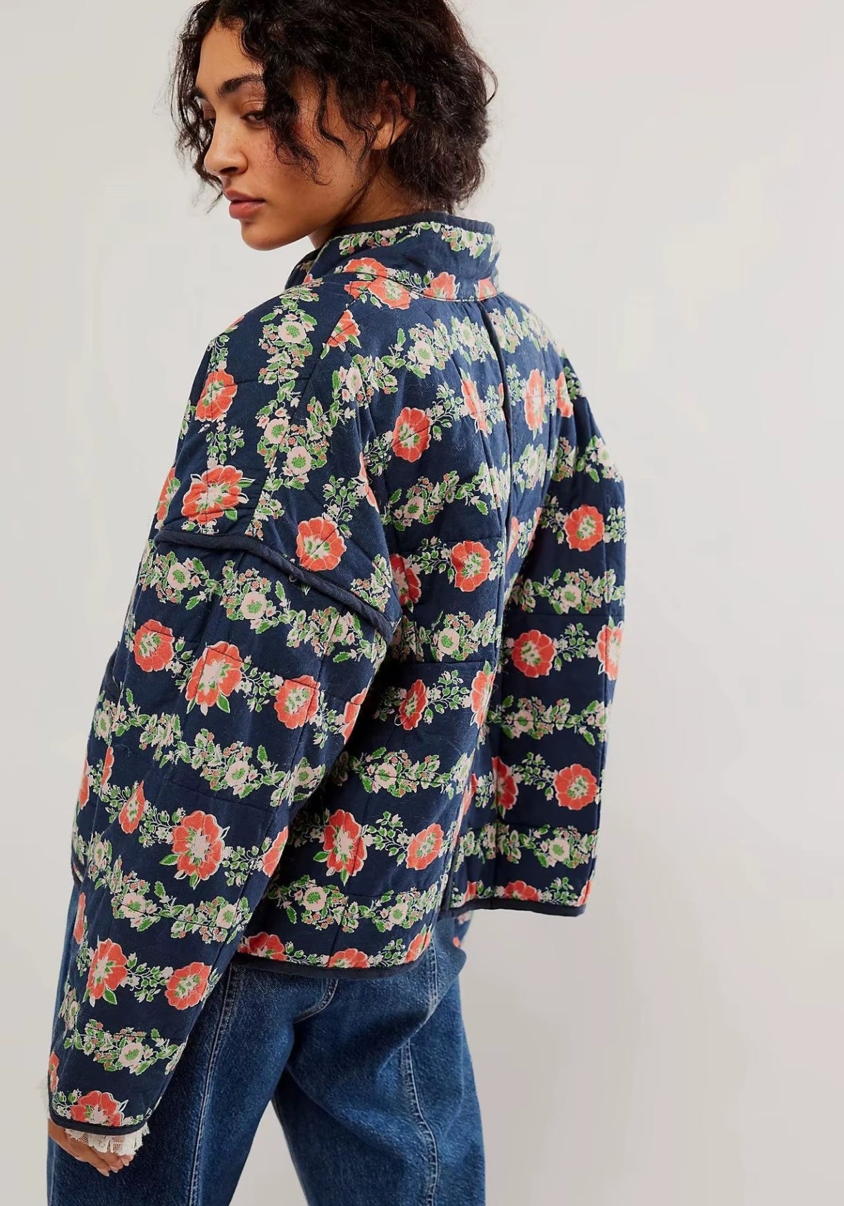 Veste Femme en Coton Polyester | Élégante Kimono Matelassée à Fleurs Printanière 2