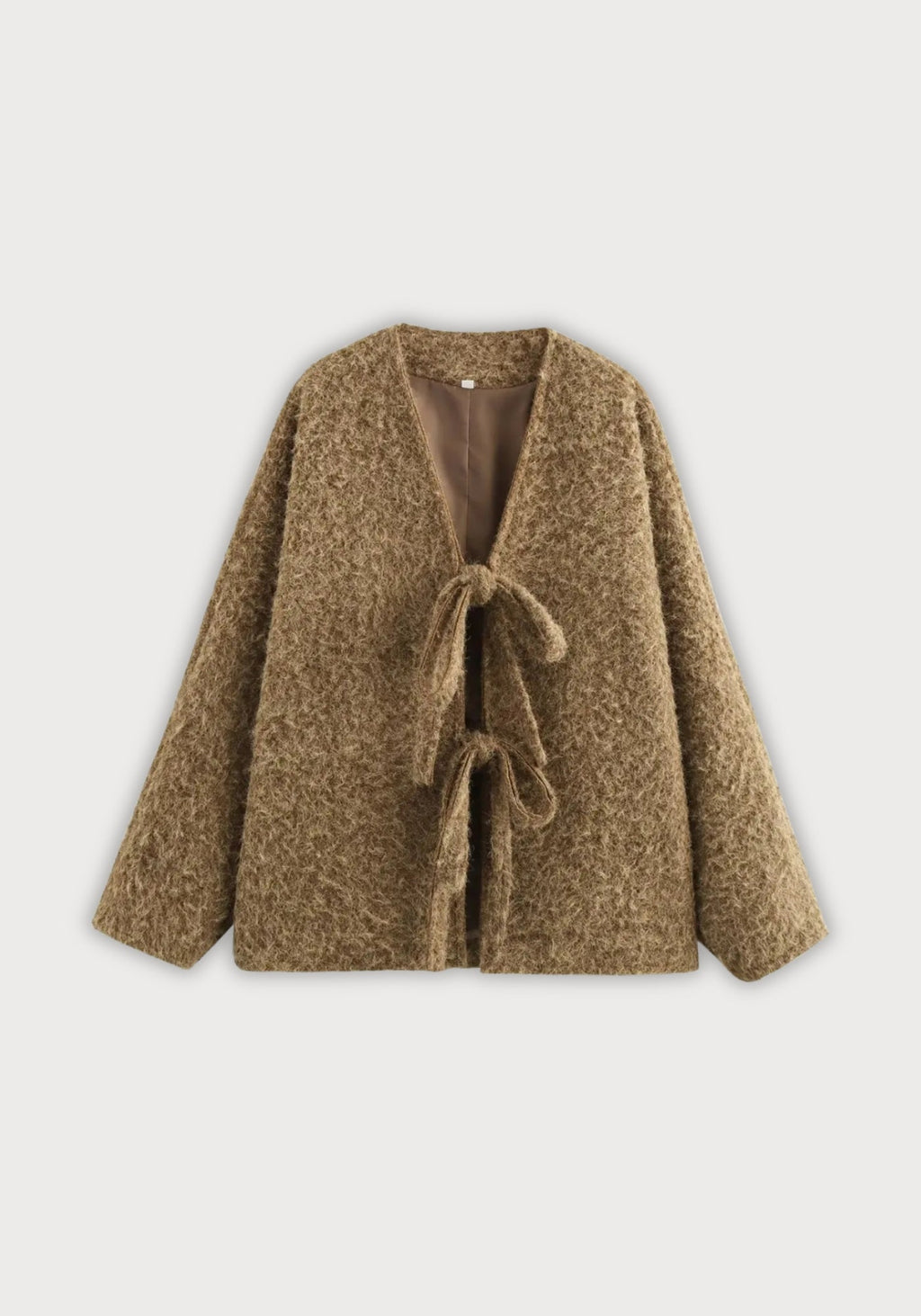 Veste Femme en Laine Bouclée | Élégante Veste Kimono à Nouer pour Saisons Fraîches 0