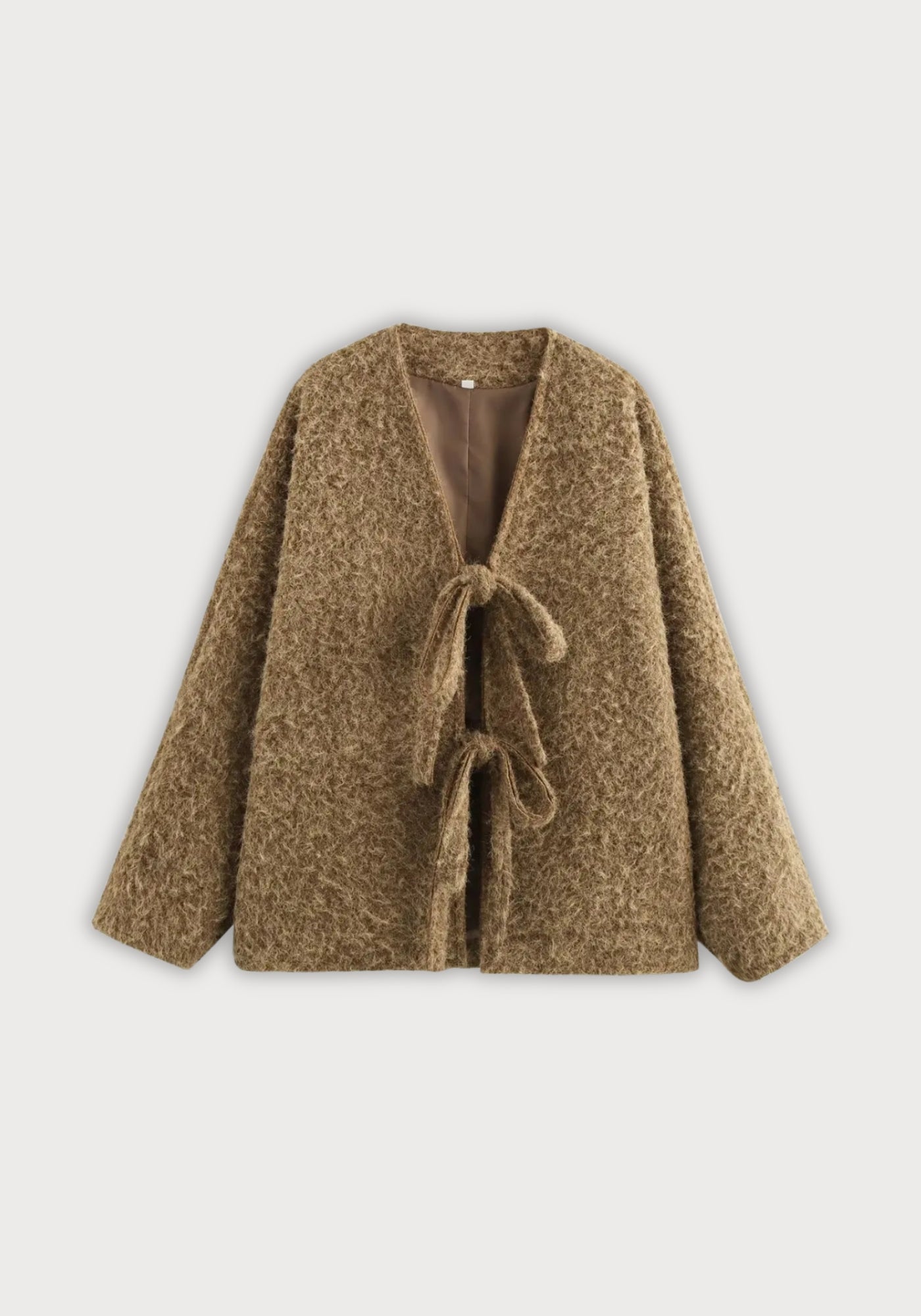 Veste Femme en Laine Bouclée | Élégante Veste Kimono à Nouer pour Saisons Fraîches 0