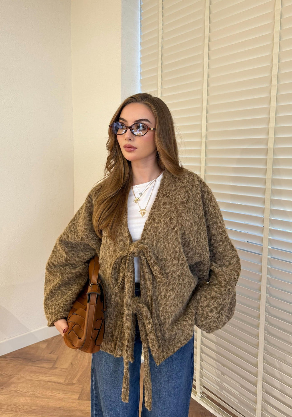 Veste Femme en Laine Bouclée | Élégante Veste Kimono à Nouer pour Saisons Fraîches 2