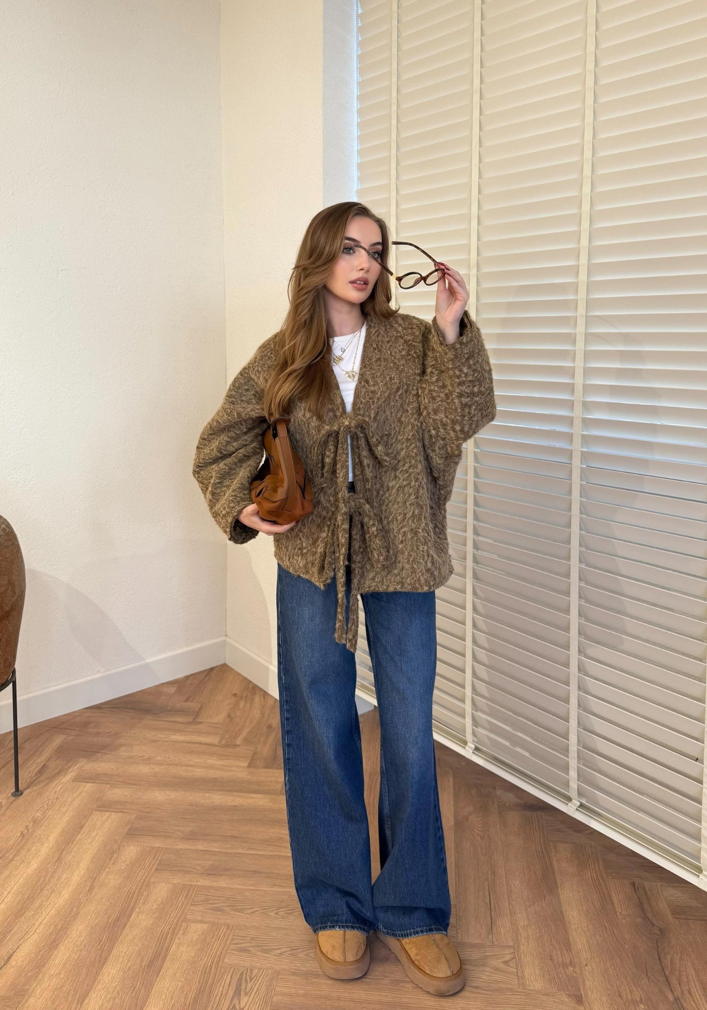Veste Femme en Laine Bouclée | Élégante Veste Kimono à Nouer pour Saisons Fraîches 3
