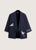 Veste Femme en Lin Bleu Marine | Élégante Kimono Légère avec Motif Brodé 0