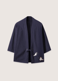 Veste Femme en Lin Bleu Marine | Élégante Veste Kimono Décontractée à Motif Brodé 0