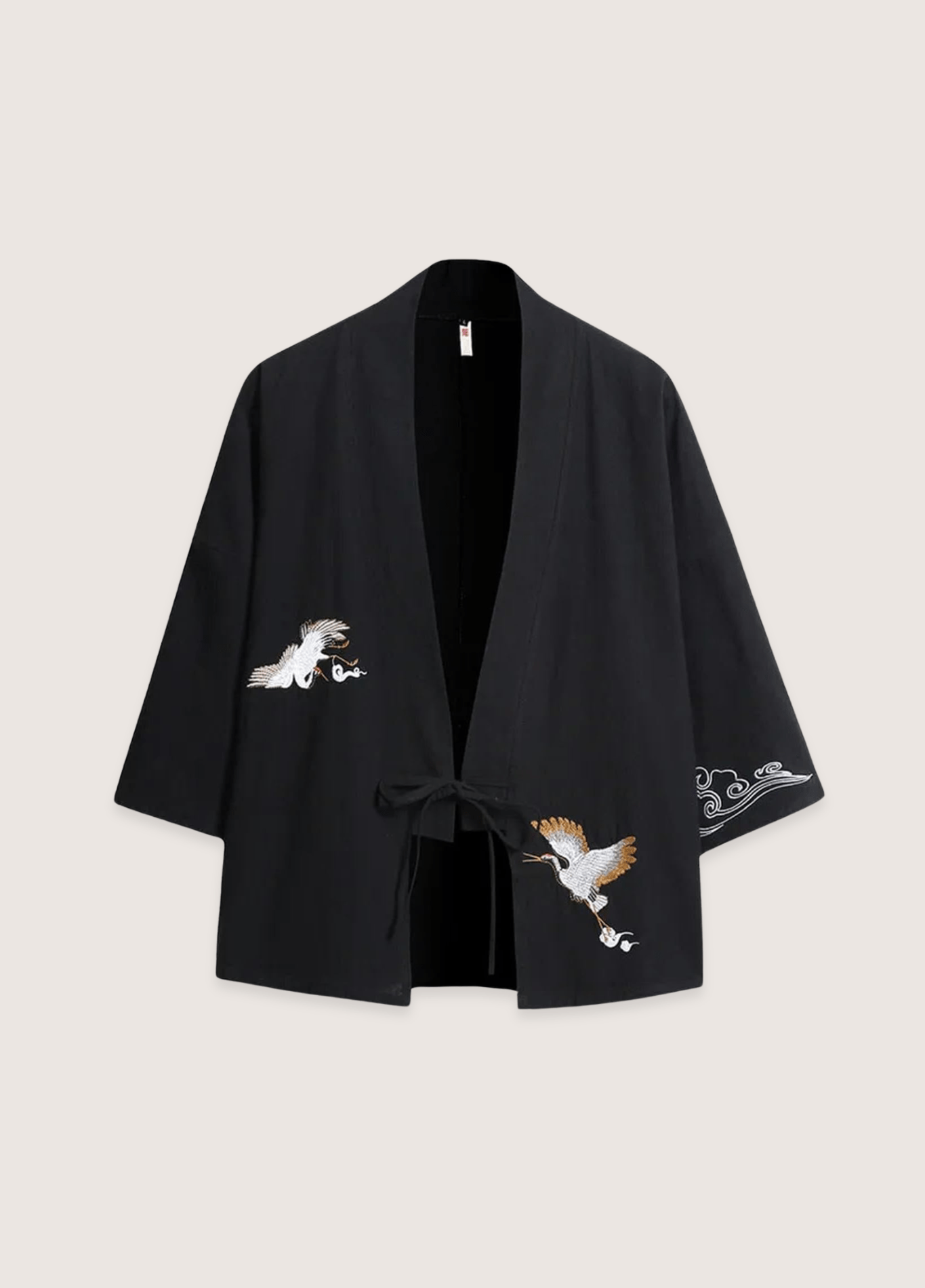 Veste Femme en Lin Noir | Élégante Veste Kimono Légère avec Motif Brodé 0