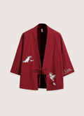 Veste Femme en Lin Rouge | Élégante Kimono Brodé | Légère et Confortable 0