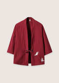 Veste Femme en Lin Rouge | Élégante Kimono Brodé | Légère et Décontractée 0